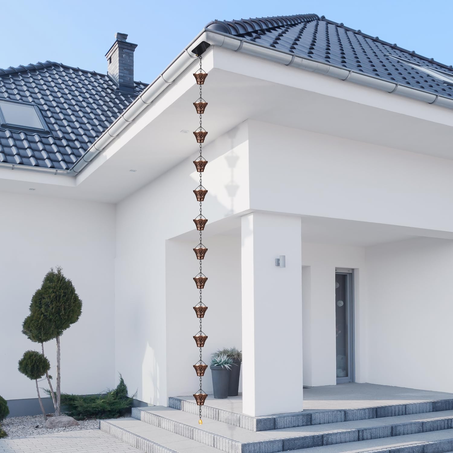 Chaînes de Pluie en cuivre pour gouttières de Descente d'eau de Pluie - Décoration de Jardin - Décoration d'intérieur - 2,5 m de Long