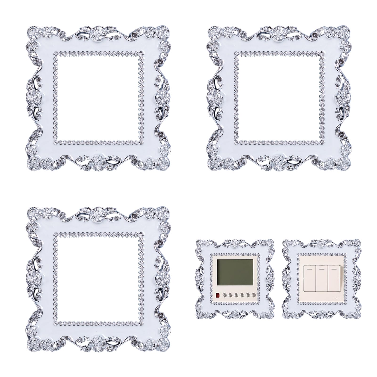 3 Pcs Light Switch Surround - Decorative Covers, Sticker, Socket Plug Surround Stickers, Wall Decoration for Home, Living Room, Office (8.6cm*8.6cm)