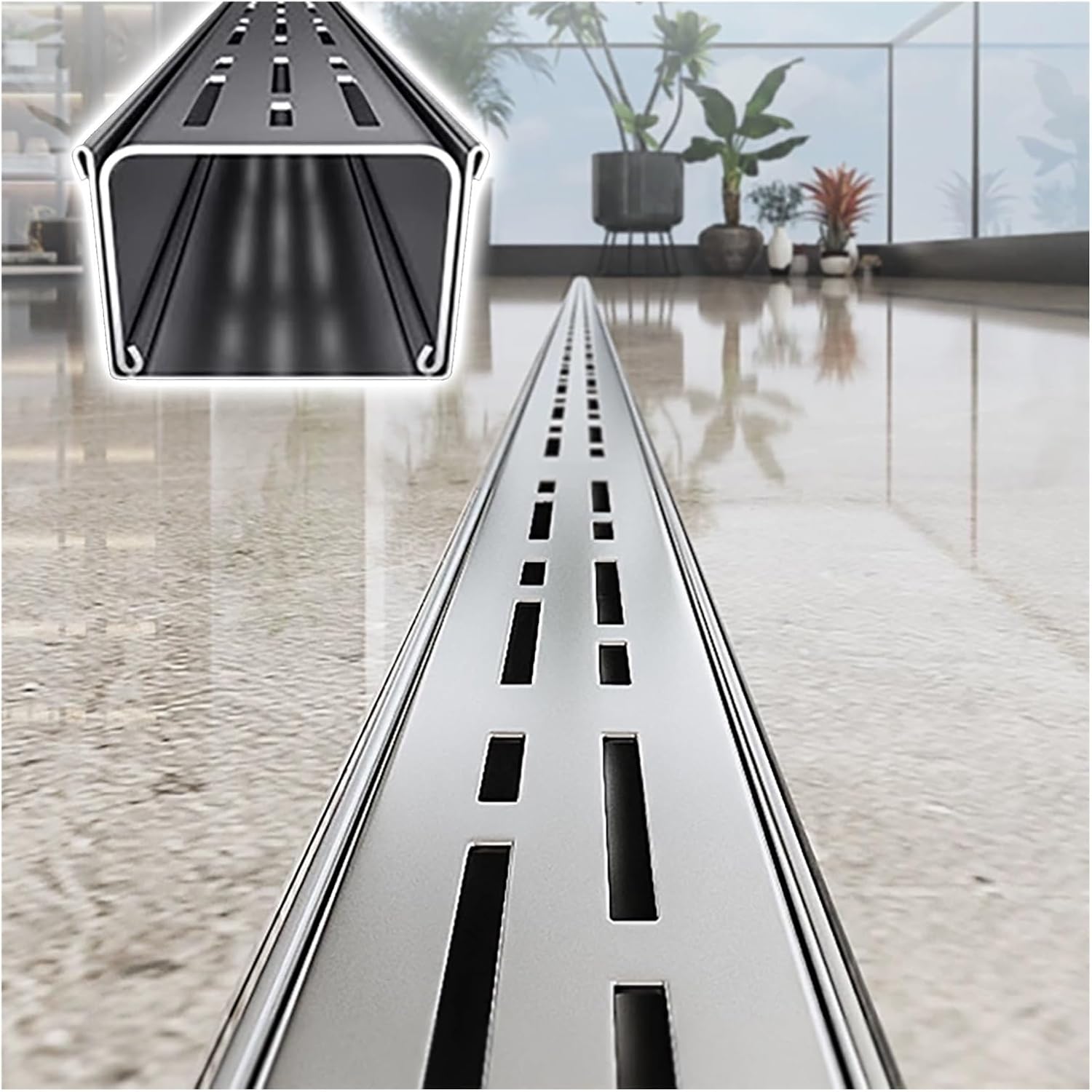 Slim Modular Stainless Steel Channel Drain for Pool Deck - Heavy Duty Outdoor Shallow Trench Drain with Removable Grate, 4-Pack, 4" x 1.2" Slot Drain for Linear Connections