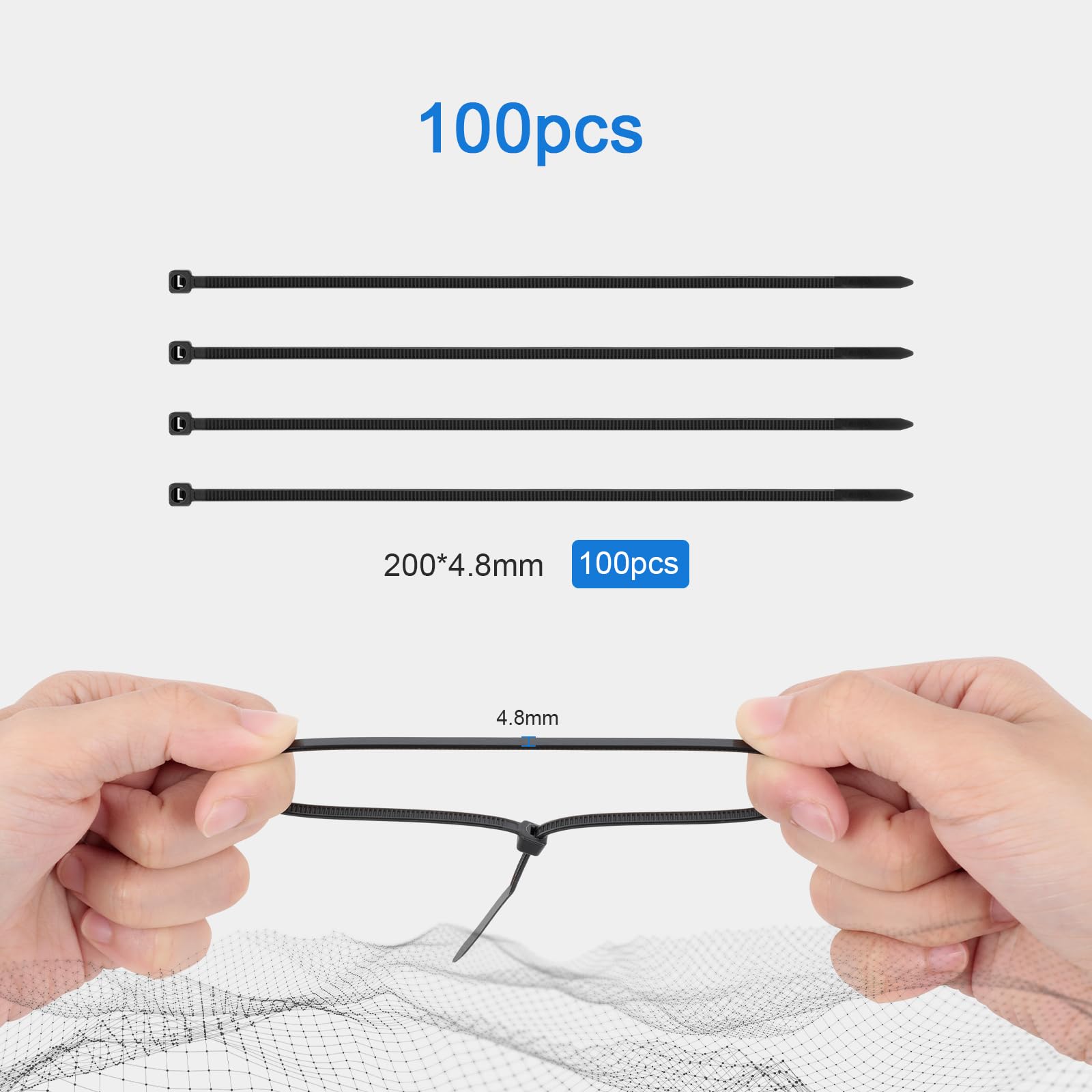 Fascette Plastica Per Cablaggio 100 Pezzi - 200x4.8mm, Nere, Antincendio, Per Elettricista