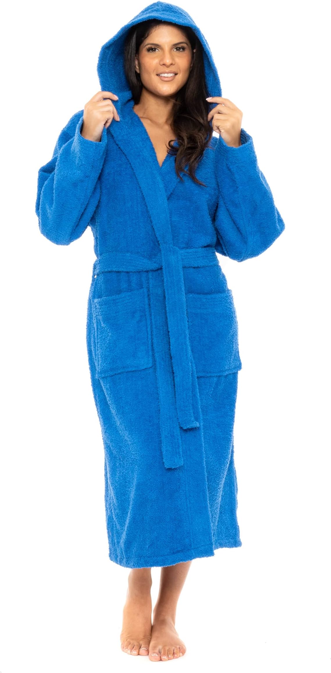 Towelling Robe 100% Egyptian Cotton Bathrobe - Women's Men Highly Absorbent Terry Hooded For Bath Shower Spa Hotel
