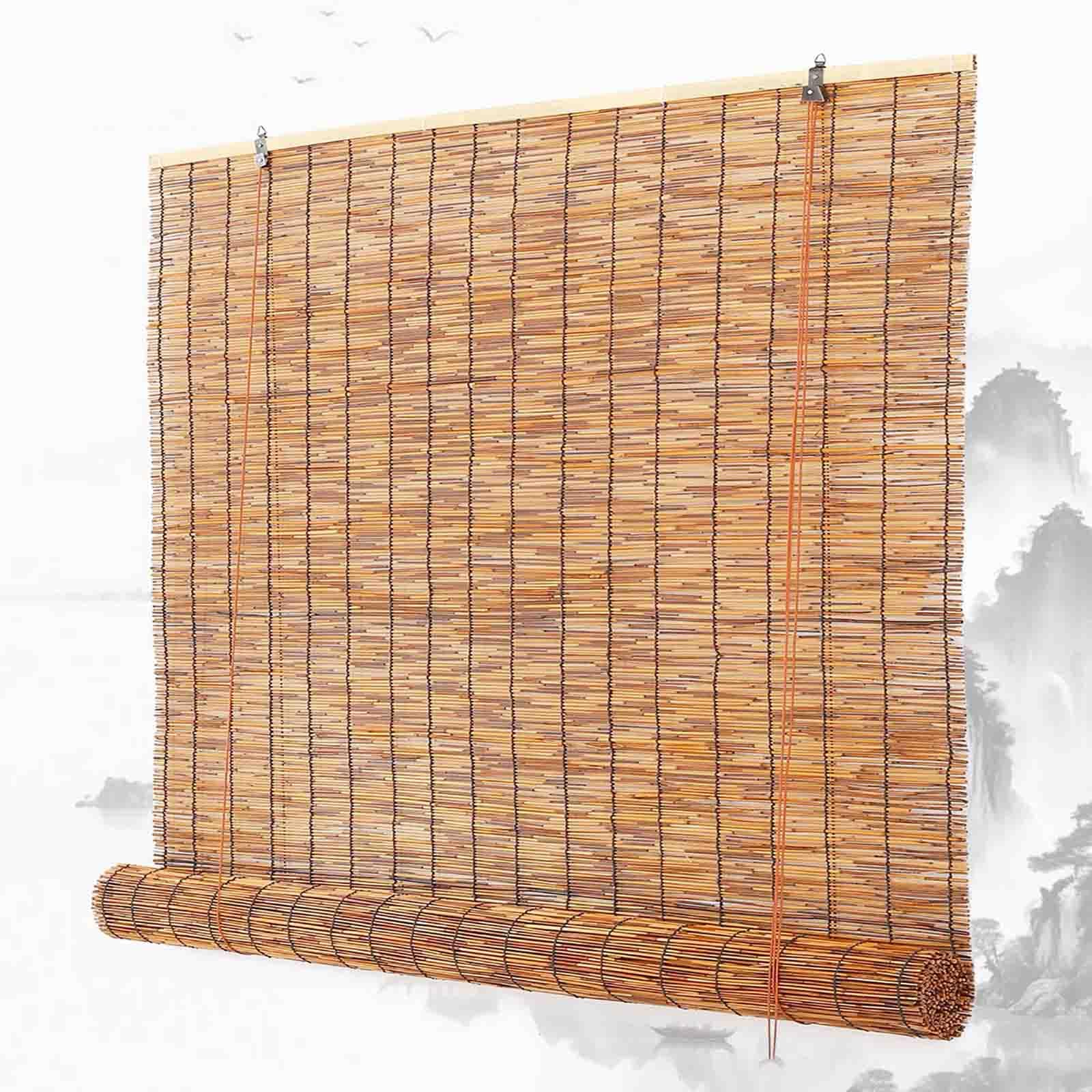 Outdoor roller blinds, porch bamboo blinds, carbonised bamboo roller blinds — allowing light and air to pass through — suitable for pergolas, indoor spaces and garden partitions (120x240cm)