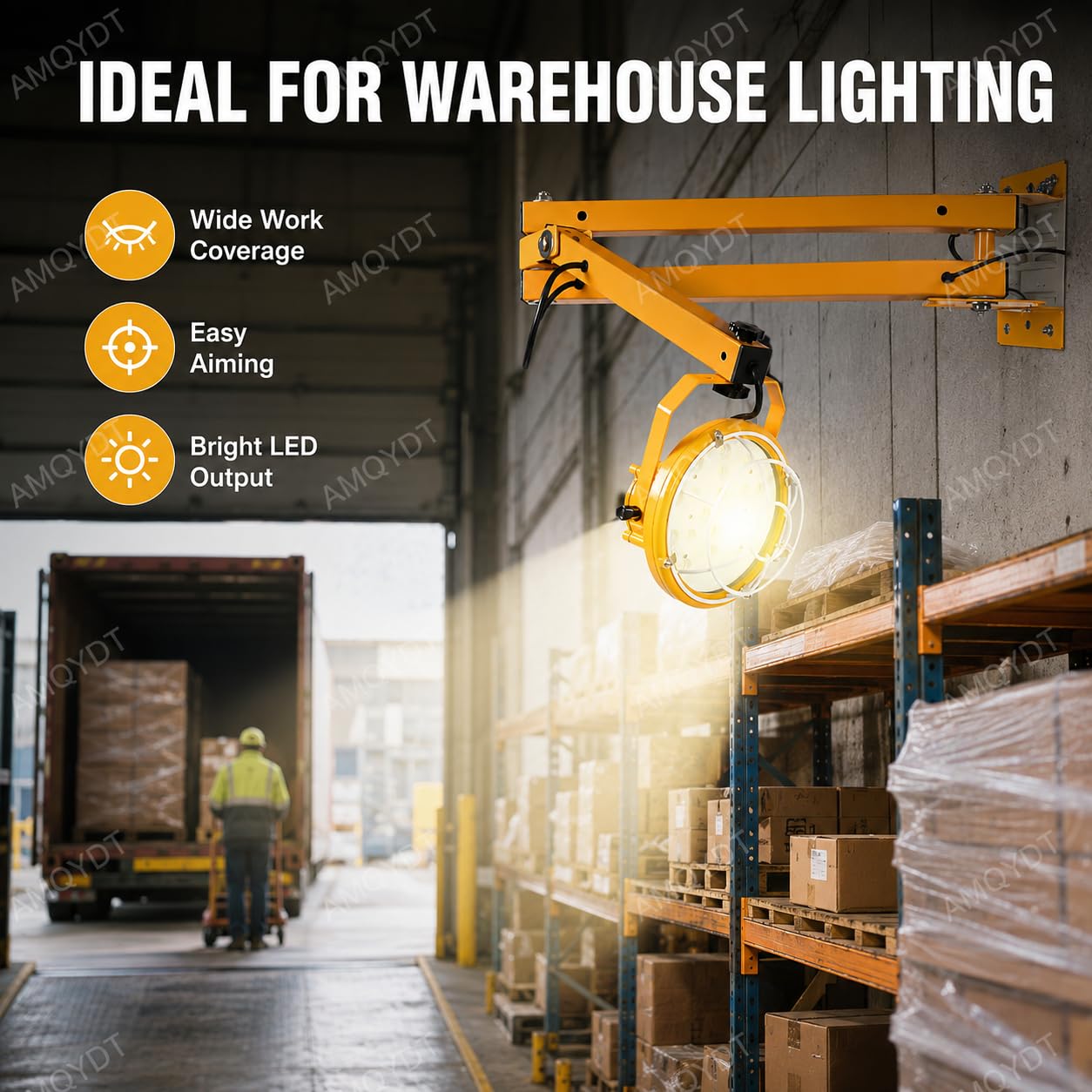 Lampa Do Rampy Załadunkowej Led Z Ruchomym Ramieniem O Mocy 6000 Lumenów, 40-calowym Podwójnie Składanym Ramieniem, Głowicą Obrotową O 360° I Obudową O Klasie Szczelności Ip65 Do Przyczep,