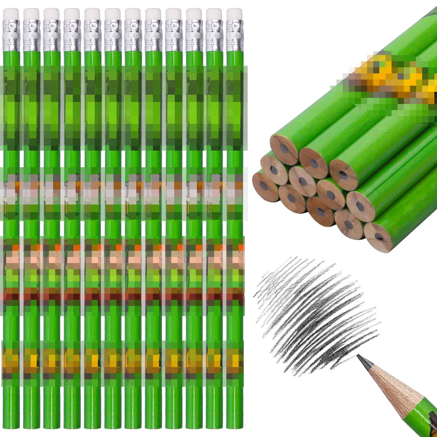 Mine Pencils 24Pcs Game Wooden Pencil Stationery Set Party Bags Fillers with Eraser for Kids Party Bag Pencils Class Gifts School Supplies