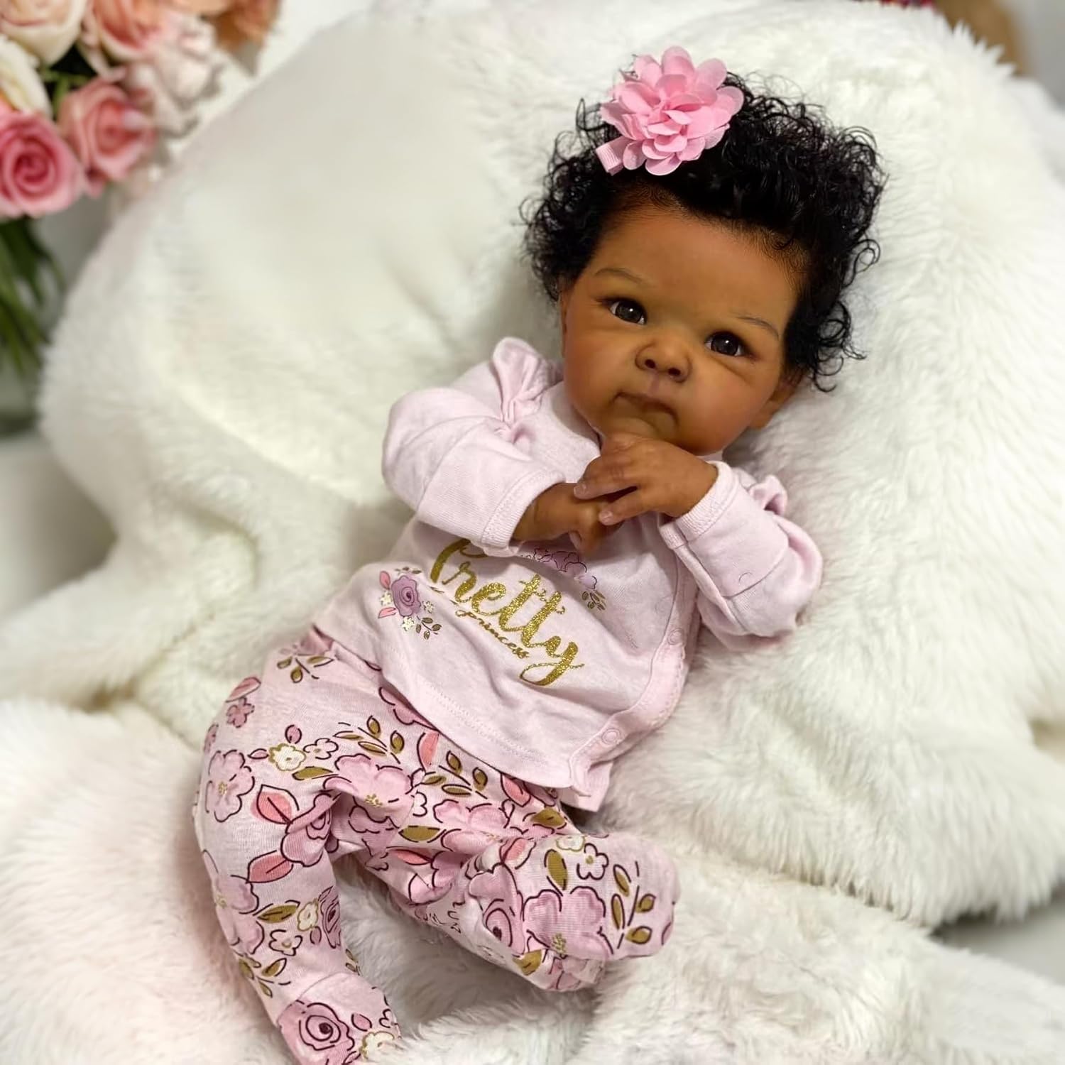 Realistic Reborn Baby Doll Black - 18 Inch African American Newborn Baby Girl, Real Life Baby Dolls with Weighted Soft Cloth Body for Kids Age 3 +