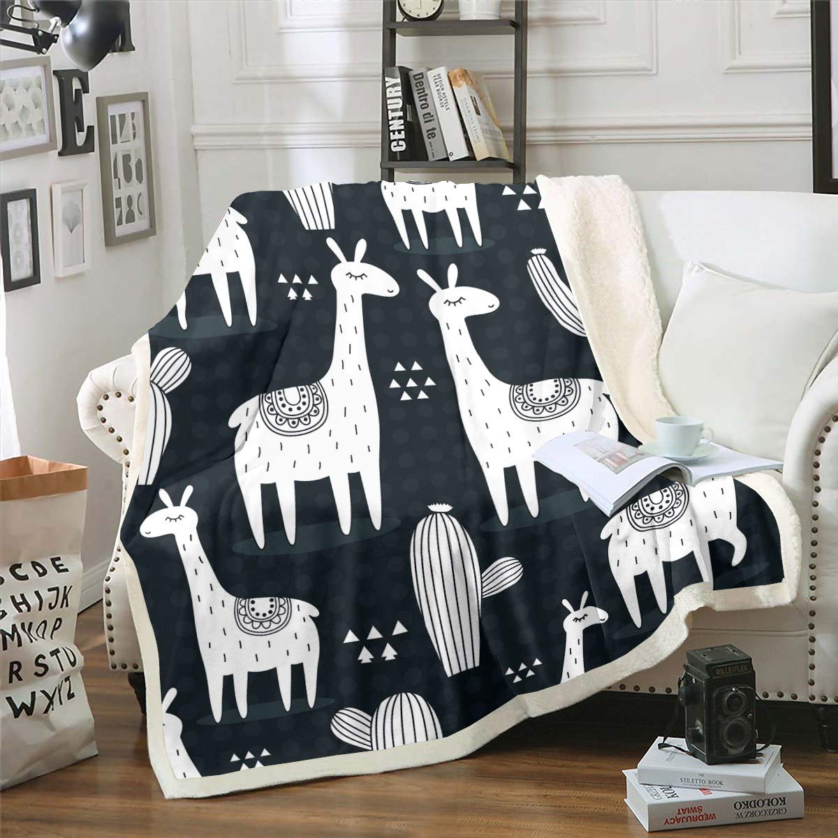 Couverture de jet de lama mignon canapé plaid voyage en polaire cactus