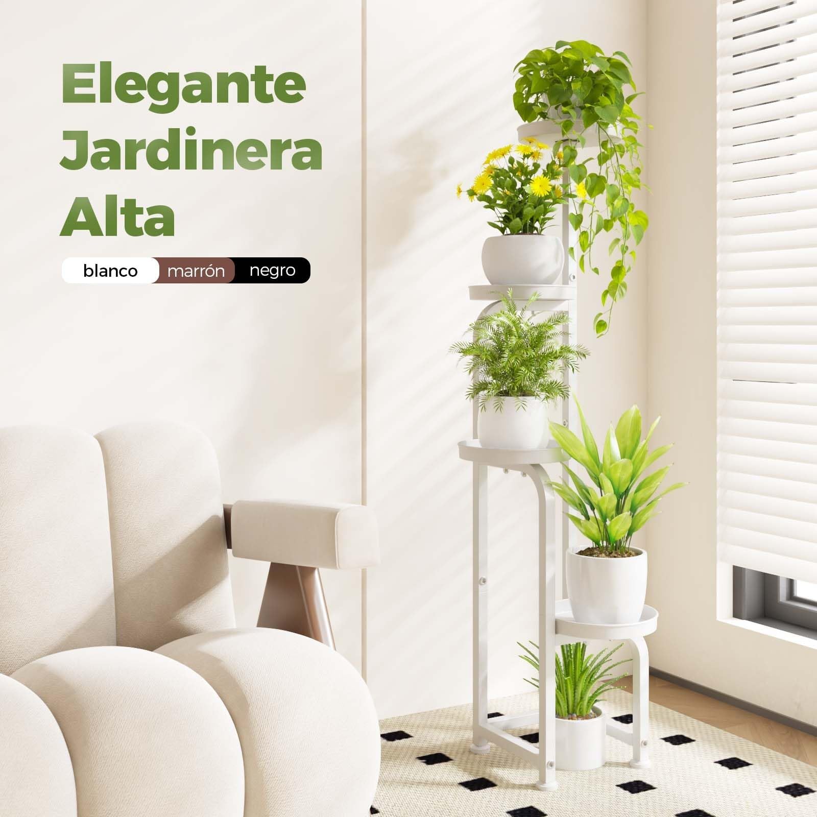 Bamworld Soporte para plantas de exterior e interior, soporte de hierro, soporte para plantas, estante para plantas de balcón (blanco) (22,3 x 22,3 x 116 cm)