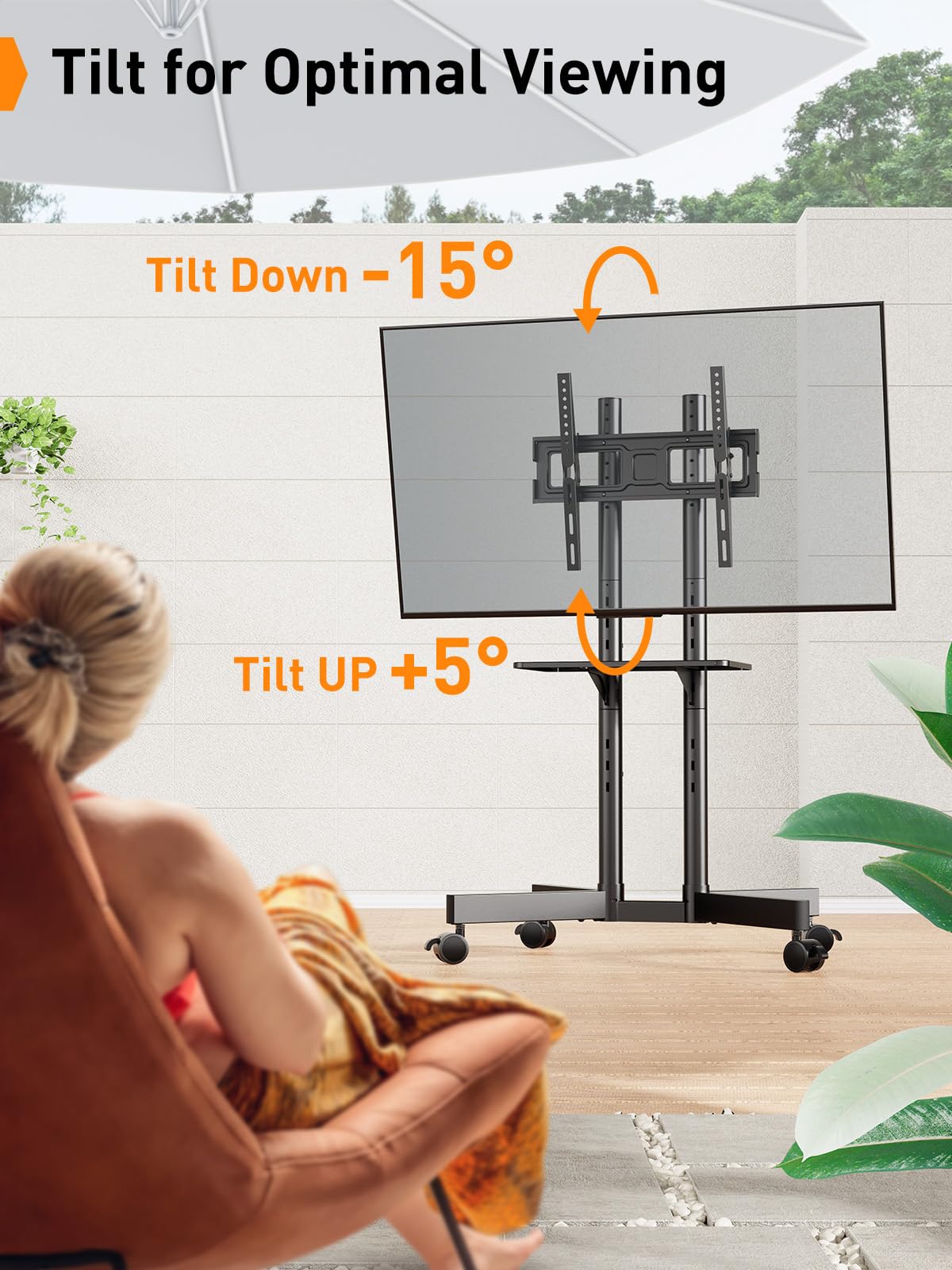 Perlegear PGTVMC14 - Supporto TV mobile con ruote per TV da 32 a 70 pollici, carrello per TV mobile regolabile in altezza con inclinazione da -15° a +5°, supporto TV da esterno per TV 4K max VESA 400