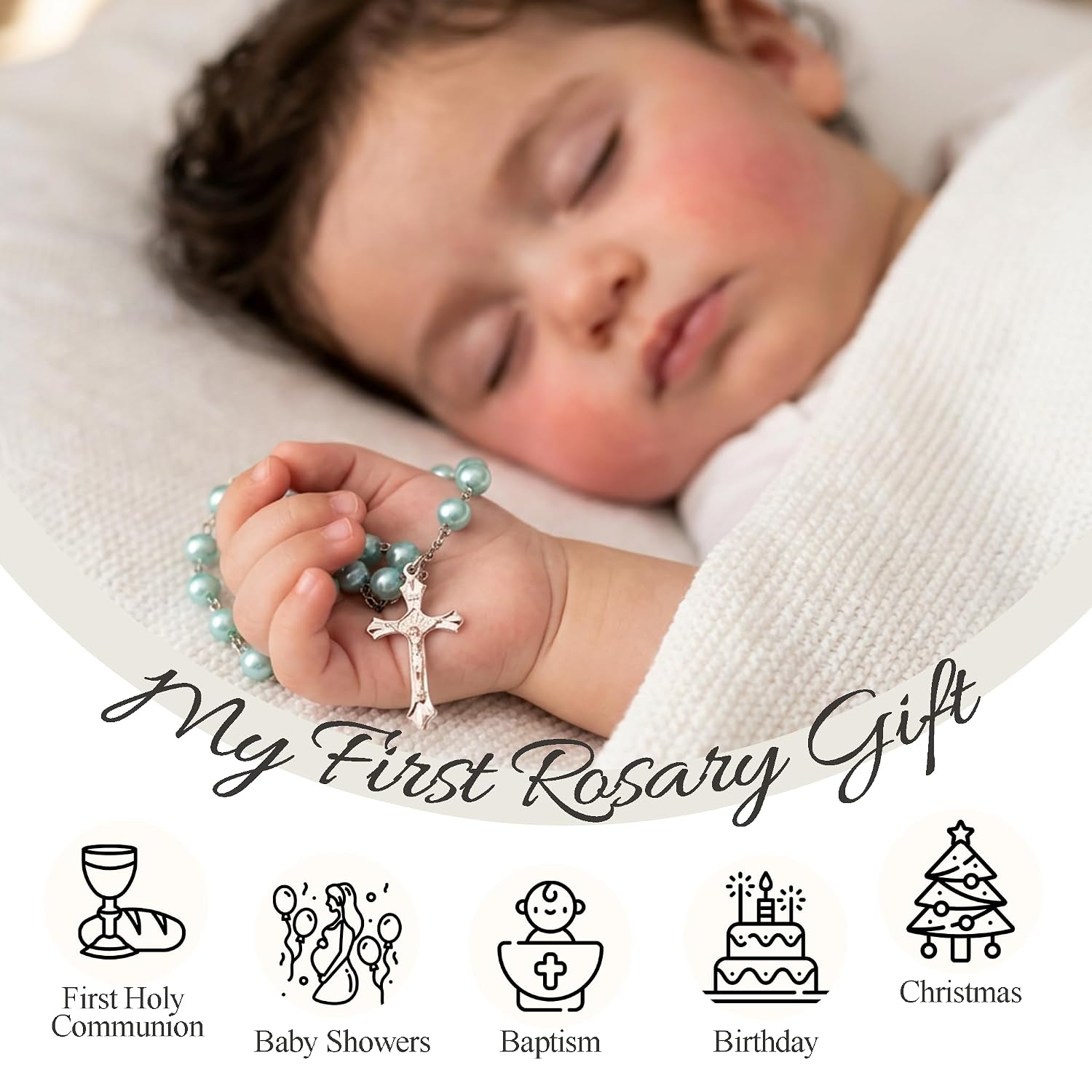 Asix Toy Baptism Rosary Gifts for Girls Boys,My First Rosary with Keepsake Box for Baby Shower Holy First Communion,Christening Gifts from Godmother. (Blue)