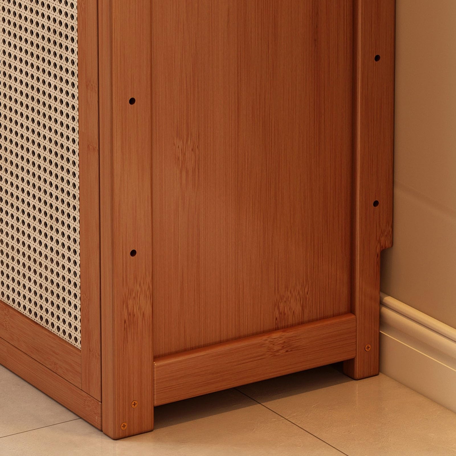 Wandregal Zur WLAN-Router-Halterung mit Verstellbaren Regalböden, Bodenaufbewahrungsbox mit Bambus-Akzenten, WLAN-Router-Schrank Aus Rattan
