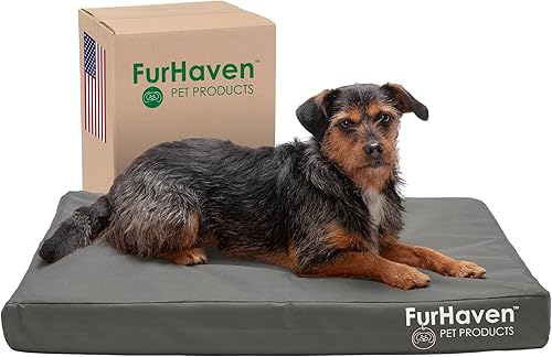 Furhaven Cama de gel refrescante para perros pequeñosmedianos de hasta 35 libras, resistente al agua, funda extraíble lavable, lona de poliéster,