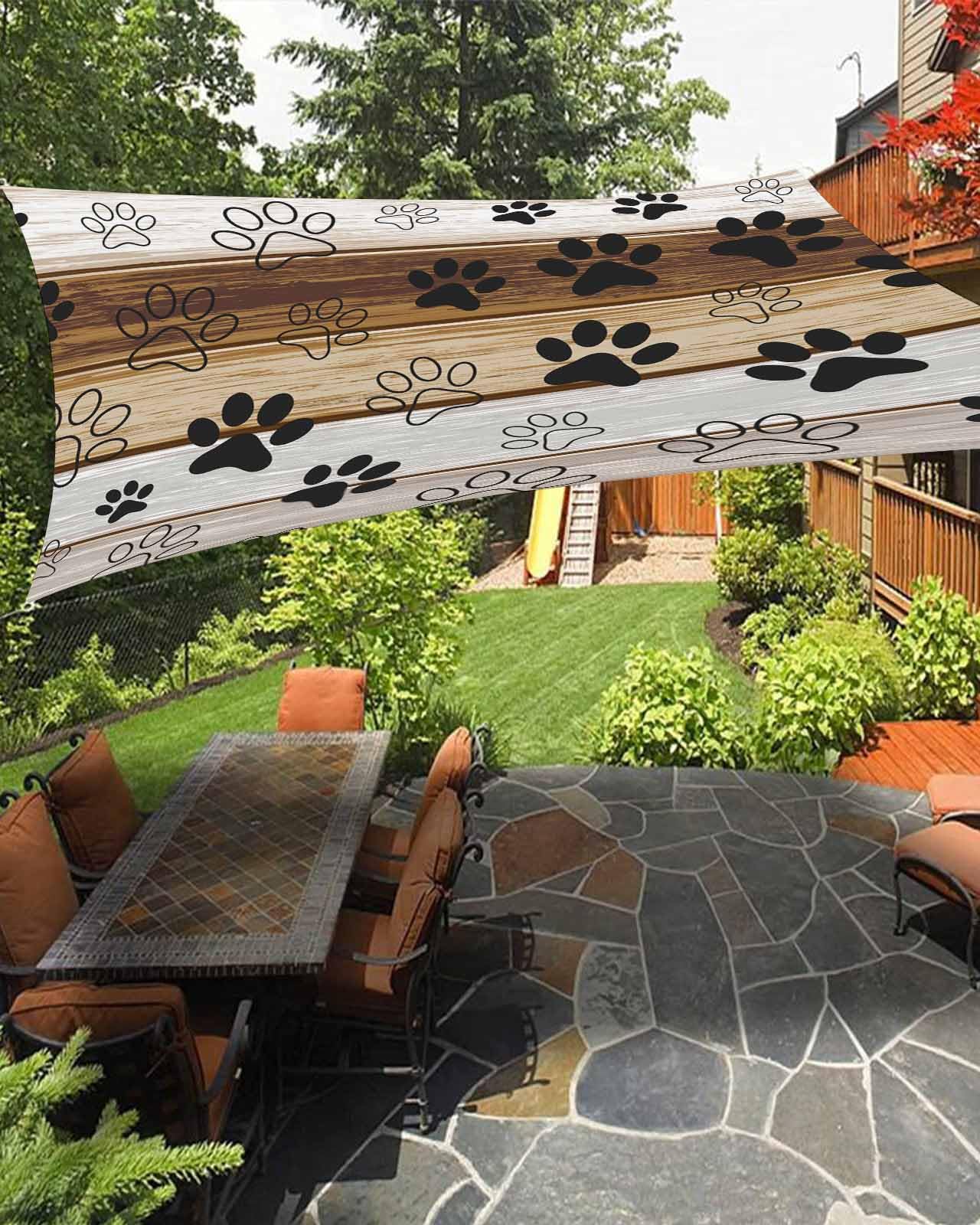 Sun Shades Outdoor Patio Covers for Shade & Rain, Brown Gray Wood Grain Sun Sail Shades Waterproof, Pet Footprints Sun Shade Sail UV Protective for Backyard/Garden/Deck/Pool 6.5x10 ft