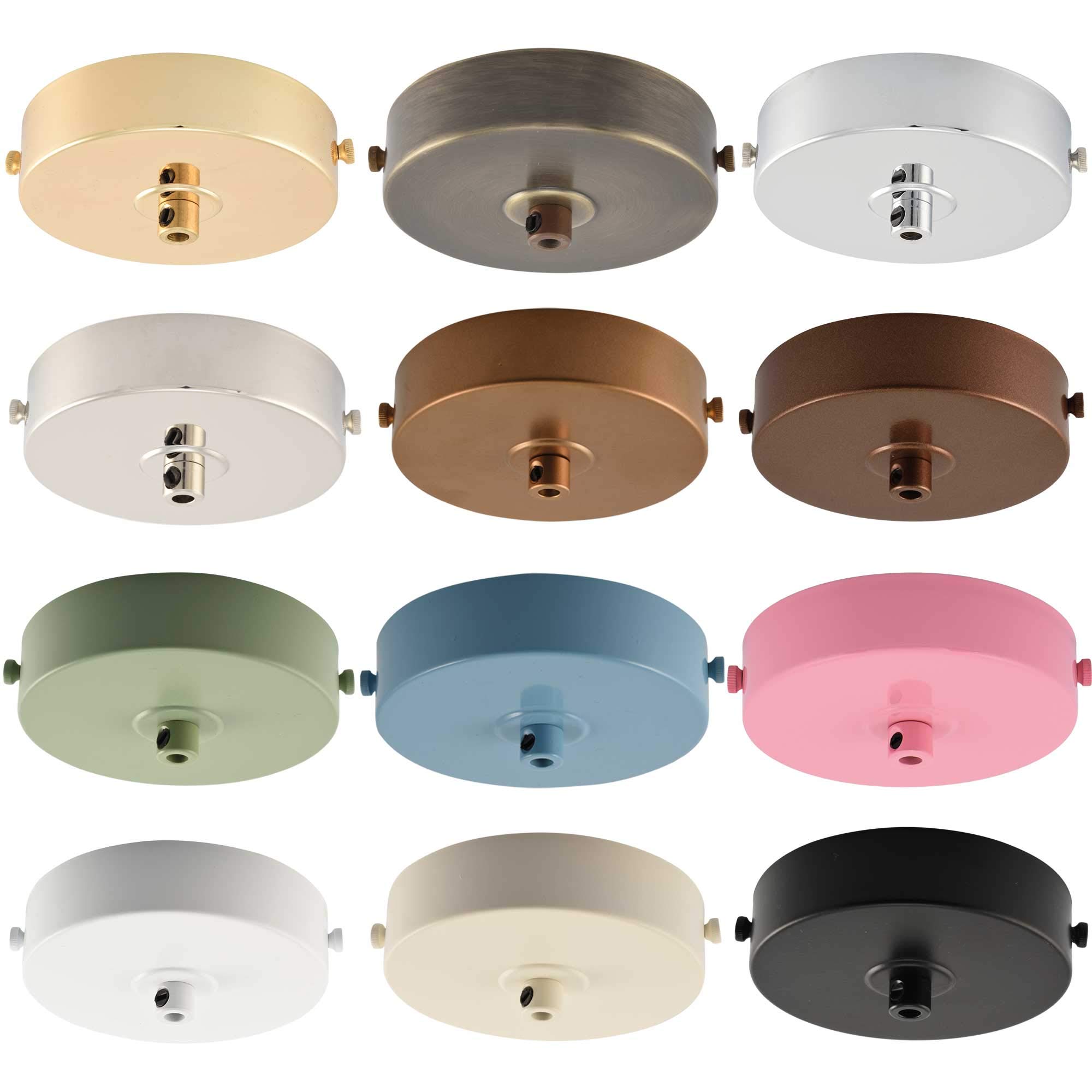 ElekTek Rosone da soffitto piatto con diametro 100 mm con staffa cinturino e serracavo. Ideale per lampadine a sospensione vintage a filamento. Finiture metalliche e verniciate a polvere Cromo