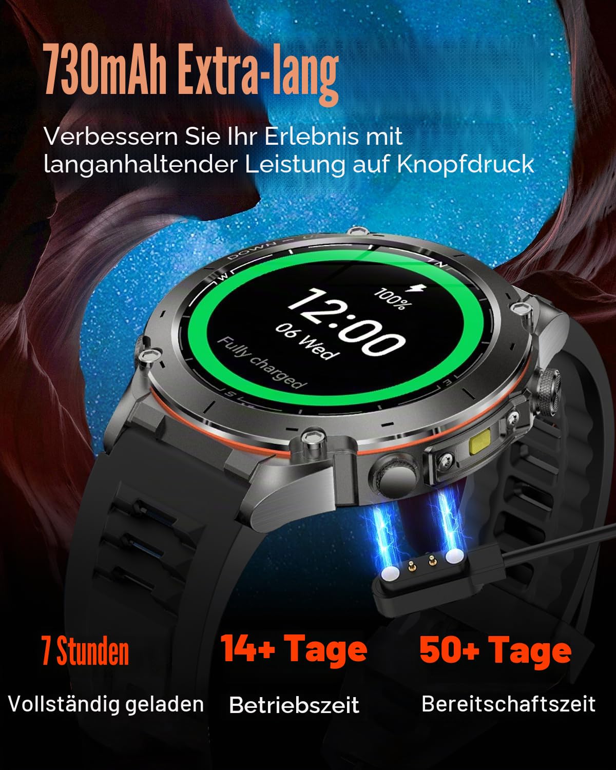 TERRAX Herren Smartwatch, GPS 1.43" Touchscreen Herzfrequenz SpO2 Schlafmonitor Schrittzähler Bluetooth Anrufe, IP69 Wasserdicht Sportuhr mit 170+ Sportmodi Fitness Track