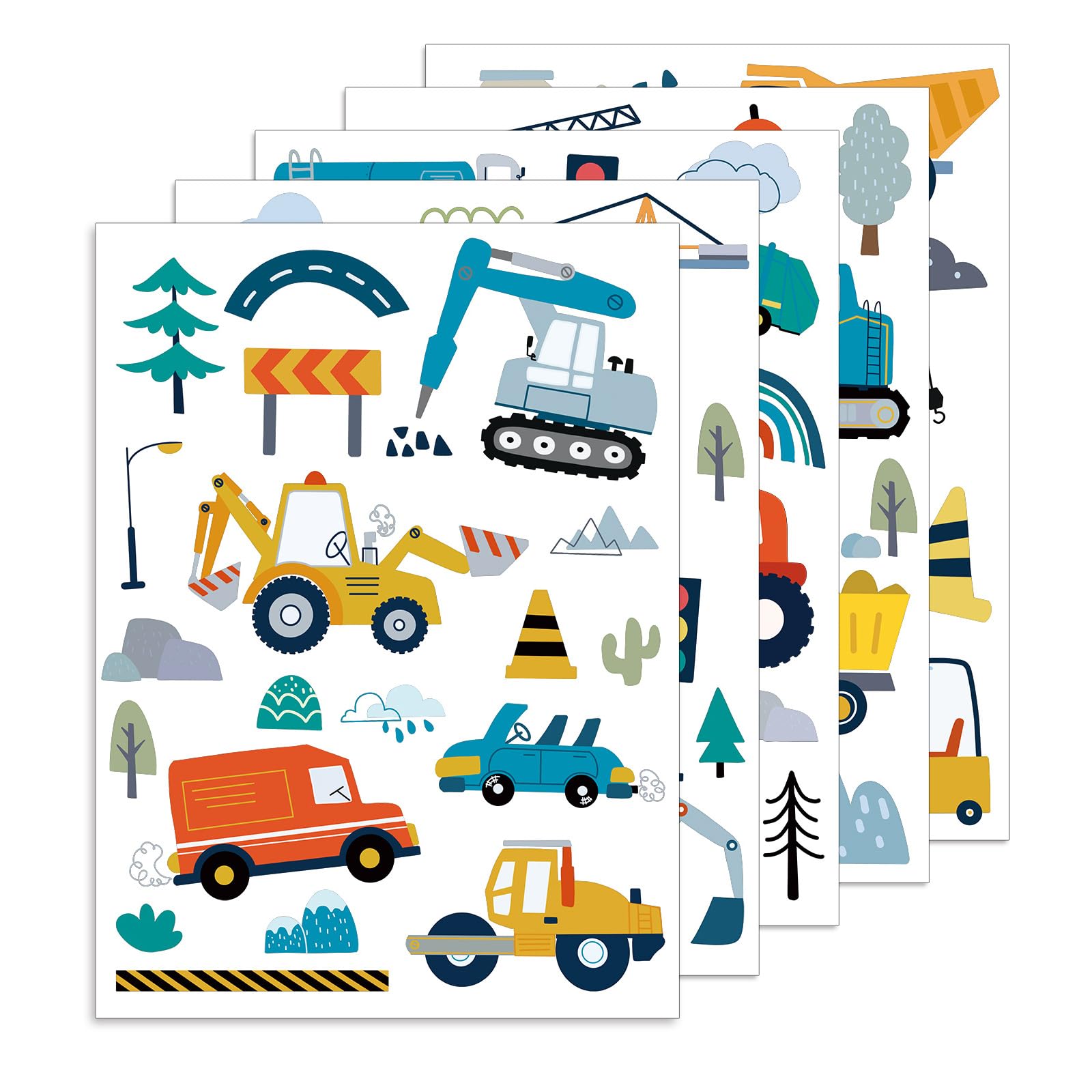 CLKE 90Pcs Car Decals Car Wall Stickers Transportation Cars Wall Decals Trucks Construction Vehicles Stickers