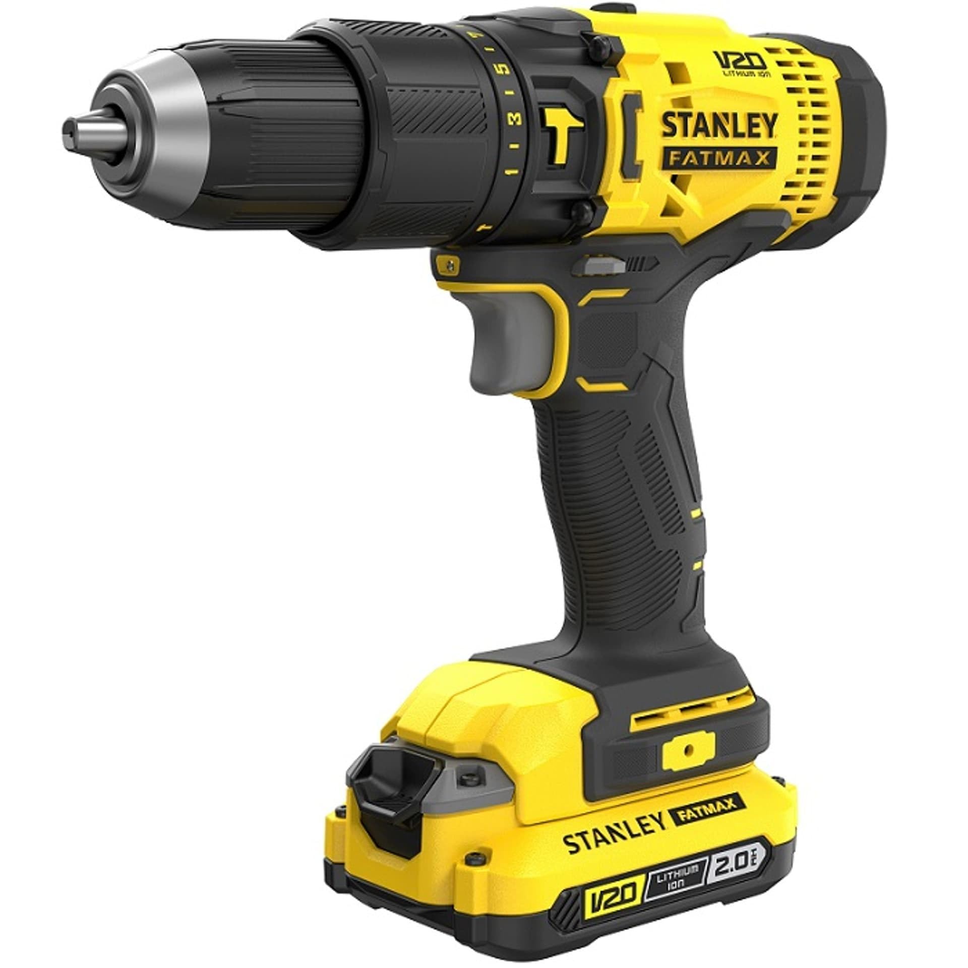 STANLEY FATMAX ,Kit batteria Stanley Fatmax V20 18 V - trapano a percussione, sega circolare a mano, smerigliatrice angolare, avvitatore a impulsi, caricabatterie e 2 batterie da 4,0 Ah. SFMCK469M2-QW