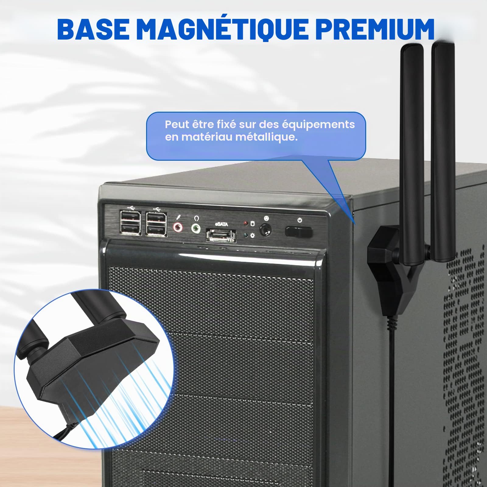 Eightwood Antenne WiFi 6E Tri-Bande (2.4/5/6GHz) avec Base Magnétique, 2M RG174 Câble(RP-SMA), pour PC/Routeur/Carte PCI, Amplificateur Signal Gaming/Streaming 4K, Compatible Wi-FI 6/6E