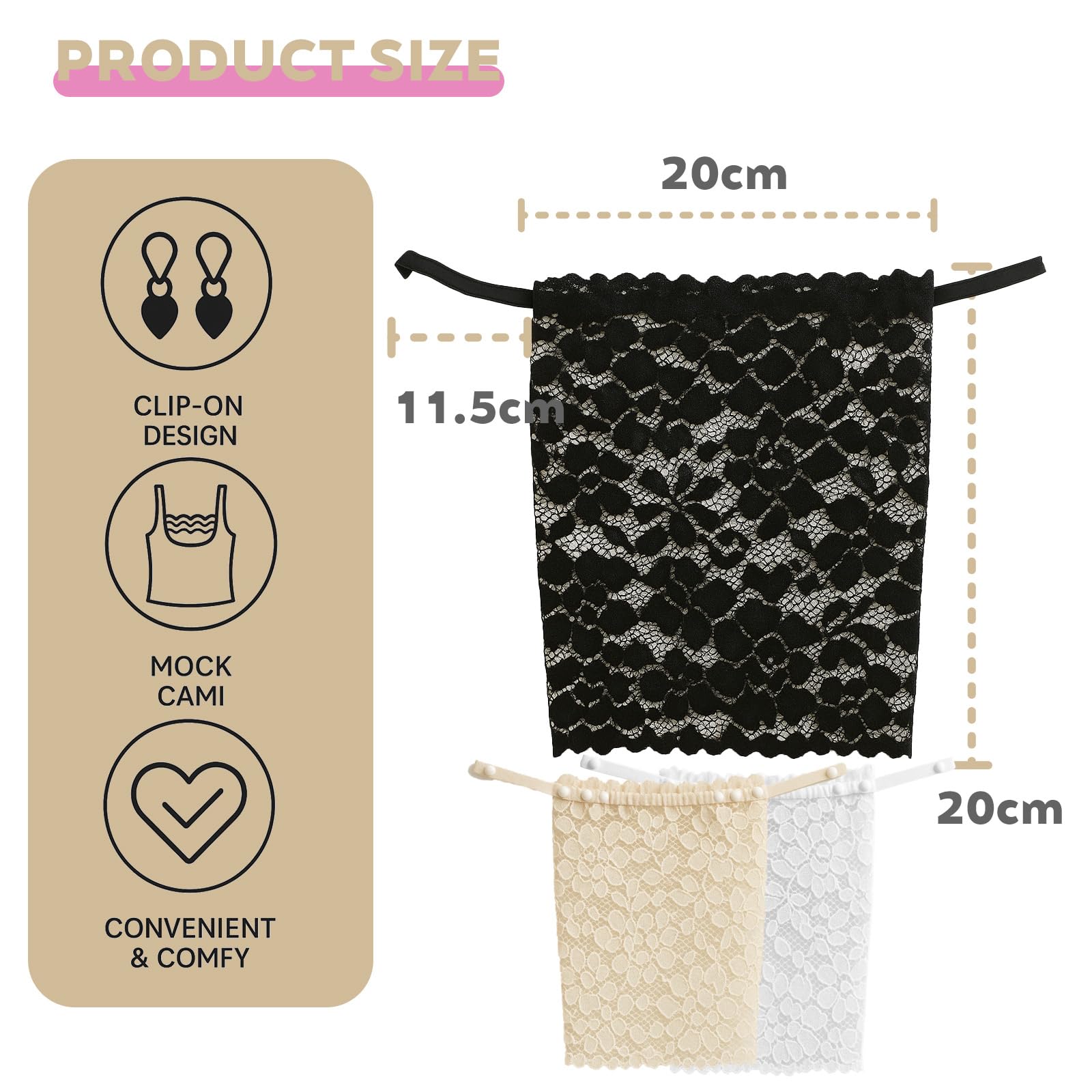 3 Pack Bandeau Top Mujer con Estampado Floral - Sujetador Sin Tirantes Antideslizante,Cubre Escote Invisible para Vestidos, Negro/Blanco/Beige,Talla Única - Ideal para Fiesta,Oficina y Bodas