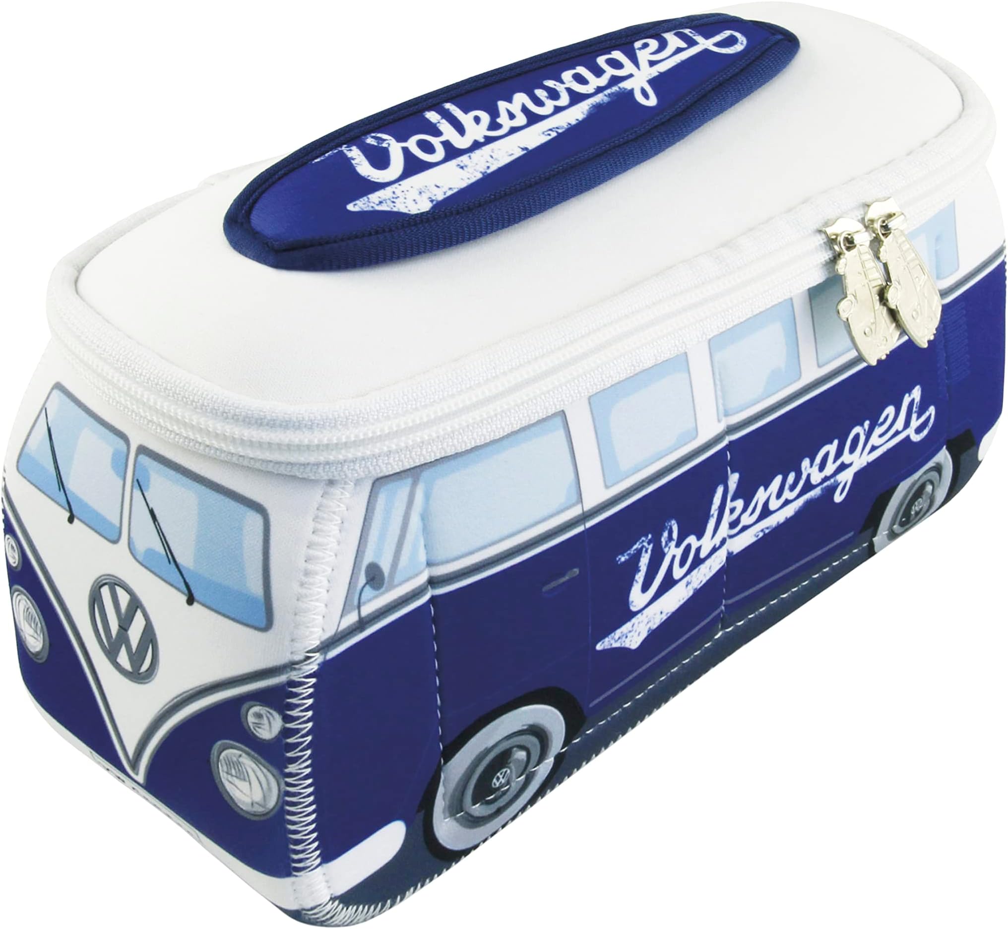 VW Collection - Volkswagen Neoprene Universal Makeup Cosmetics Toiletry Travel Pharmacy Bag in T1 Bus Design (Blue) (Small (9.1 x 4.3 x 3.1 inches))