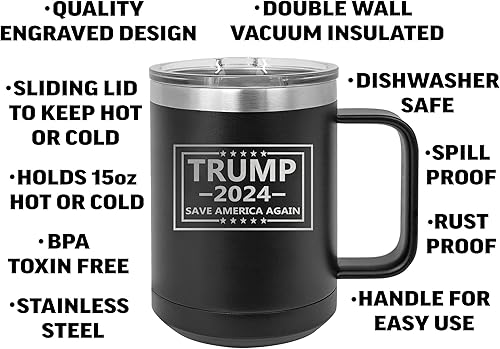 Miniatura 2 de Rogue River Tactical Donald Trump 2024 Save America - Taza de café negra de acero inoxidable resistente con tapa, gran idea de regalo para