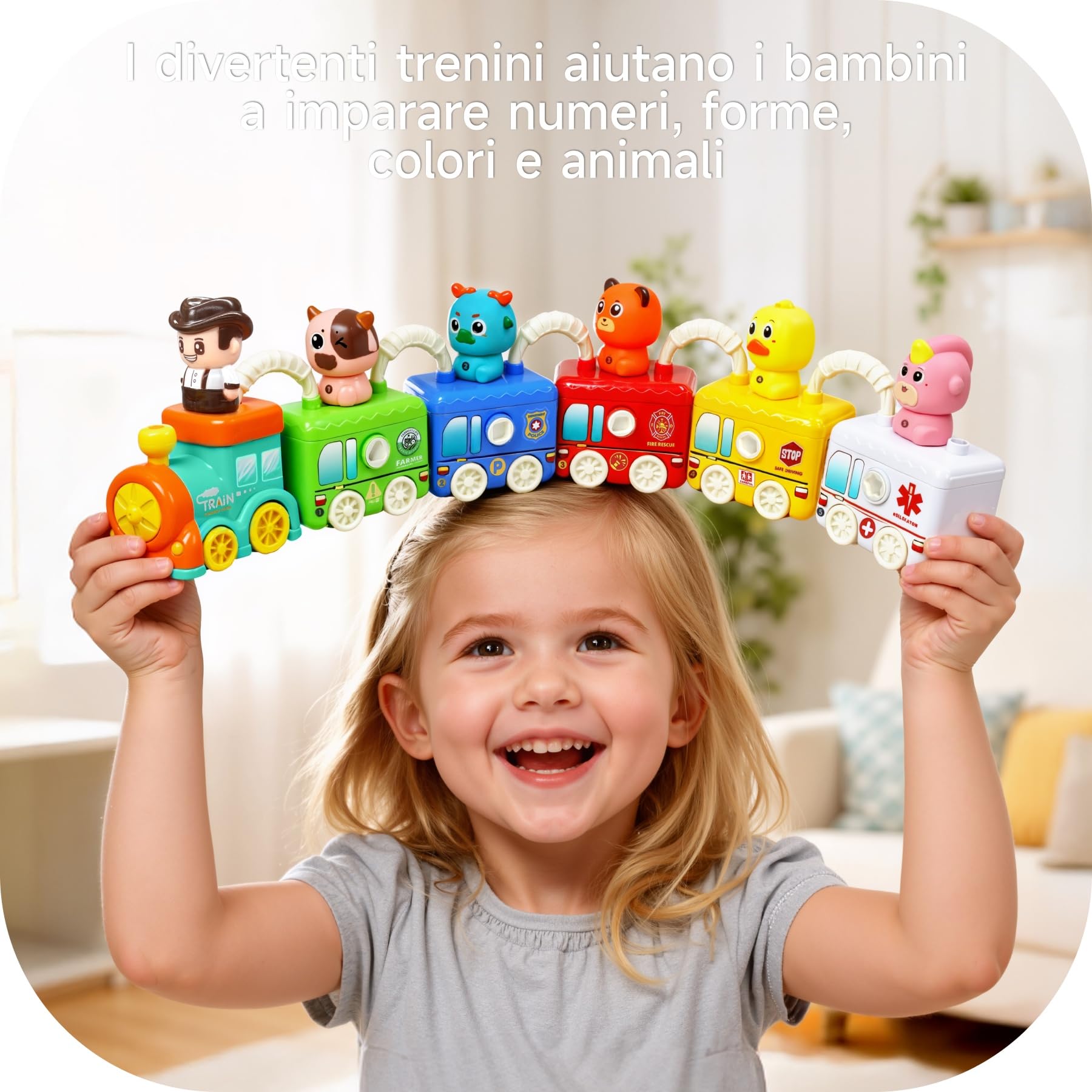 Treno Apprendimento Montessori - Giocattolo Educativo con 5 Serrature & Animali per Bambini 2 3 4 Anni, Gioco Motricità Fine e Colori, Regalo Perfetto