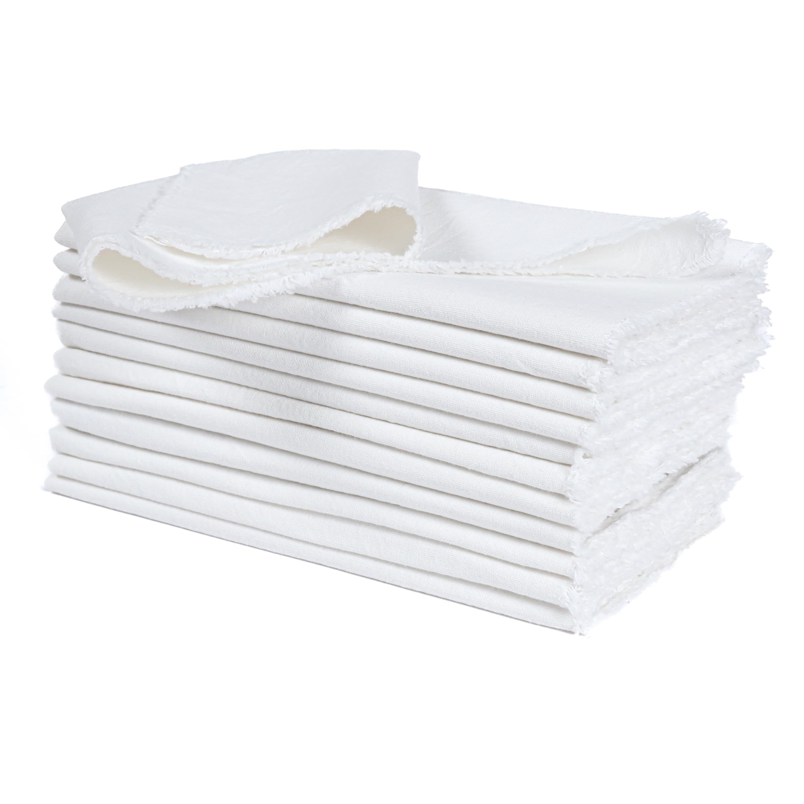 Palisa White Rustic Fringe Cloth Napkins Set Of 12 - Soft & Durable Frayed Dinner Napkin For Spring Wedding Birthday Parties | Farmhouse Table Linen For Everyday Use Family Dinners, 18X18 Inch