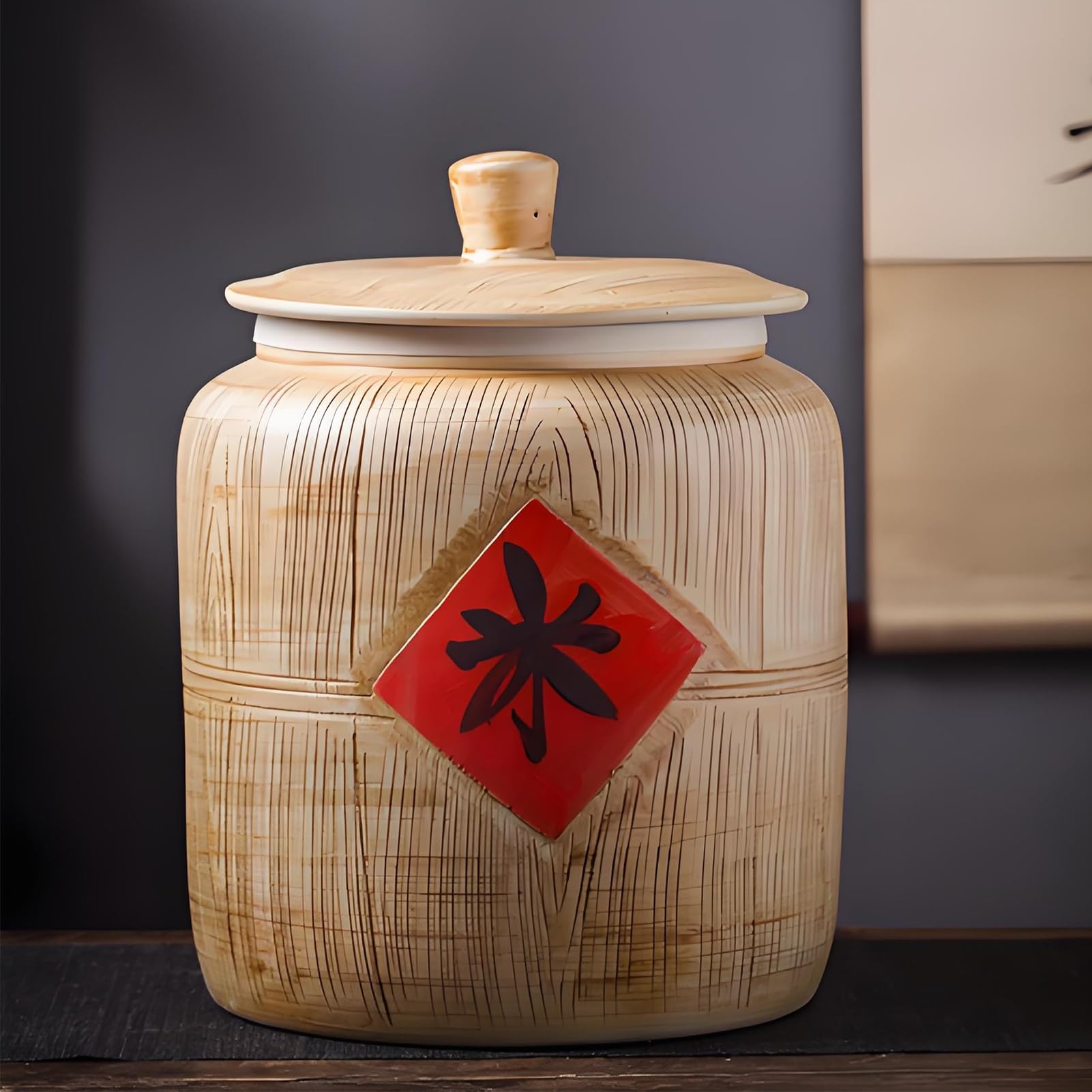 Contenitori Ermetici per Alimenti, Dispenser Cereali in Ceramica con Coperchio, Barattolo per Riso Cinese sigillato di Grande capacità, barattoli per Alimenti Cinesi, Prodotti da Forno(10kg)