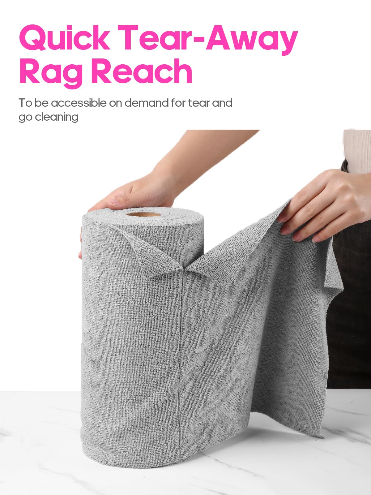 Tear-A-Rag Roll -50 Pack 12 x 12 Microfiber Cleaning Cloth Reusable Towels for Home auto and Shop Grey — view 2