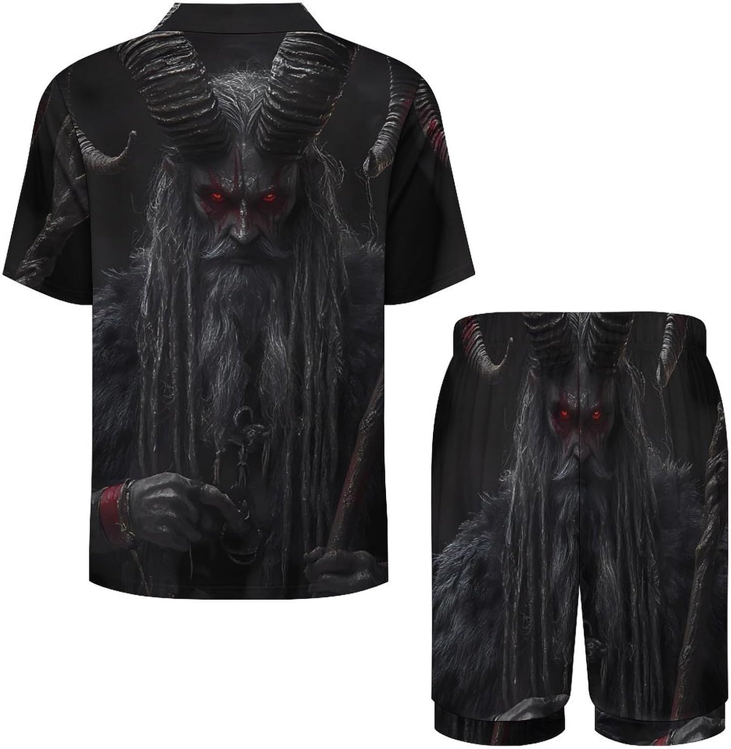 Devil Krampus Men's Short Sleeve Pajama Set Satin Silk Like Lounge Sleepwear