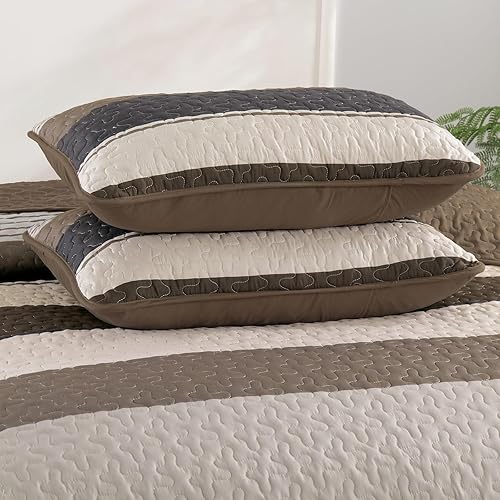 Vista 24 de Juego de edredón gris tamaño King, colcha de cultivo bohemio de otoño a rayas, juego de ropa de cama de microfibra bohemia de 3 piezas, colcha Gris