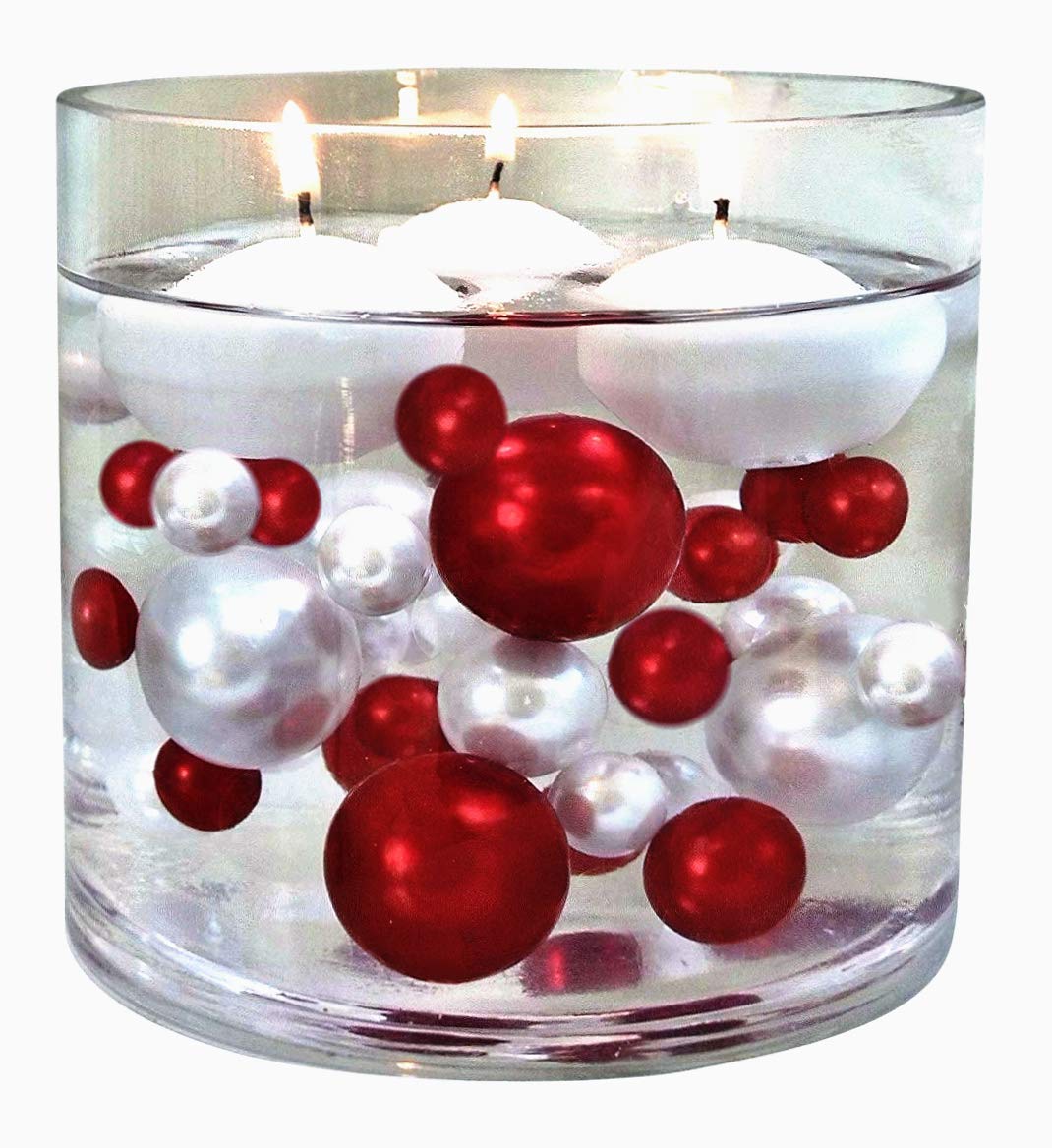 120 No Hole Red White Pearls With Matching Gems Jumbo Assorted