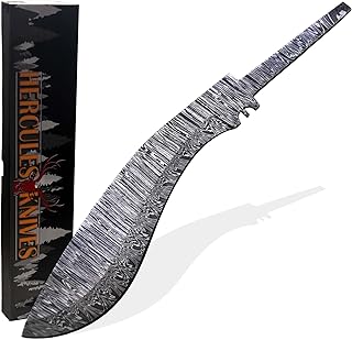 Custom Hand Forged Damascus Steel Blank Blade Kukri Hunting Knife Kukri Bowie Blade Damascus Blade Billet Camping, Survival, Collectors Knives Handmade Knife Making Supply - Hercules Knives