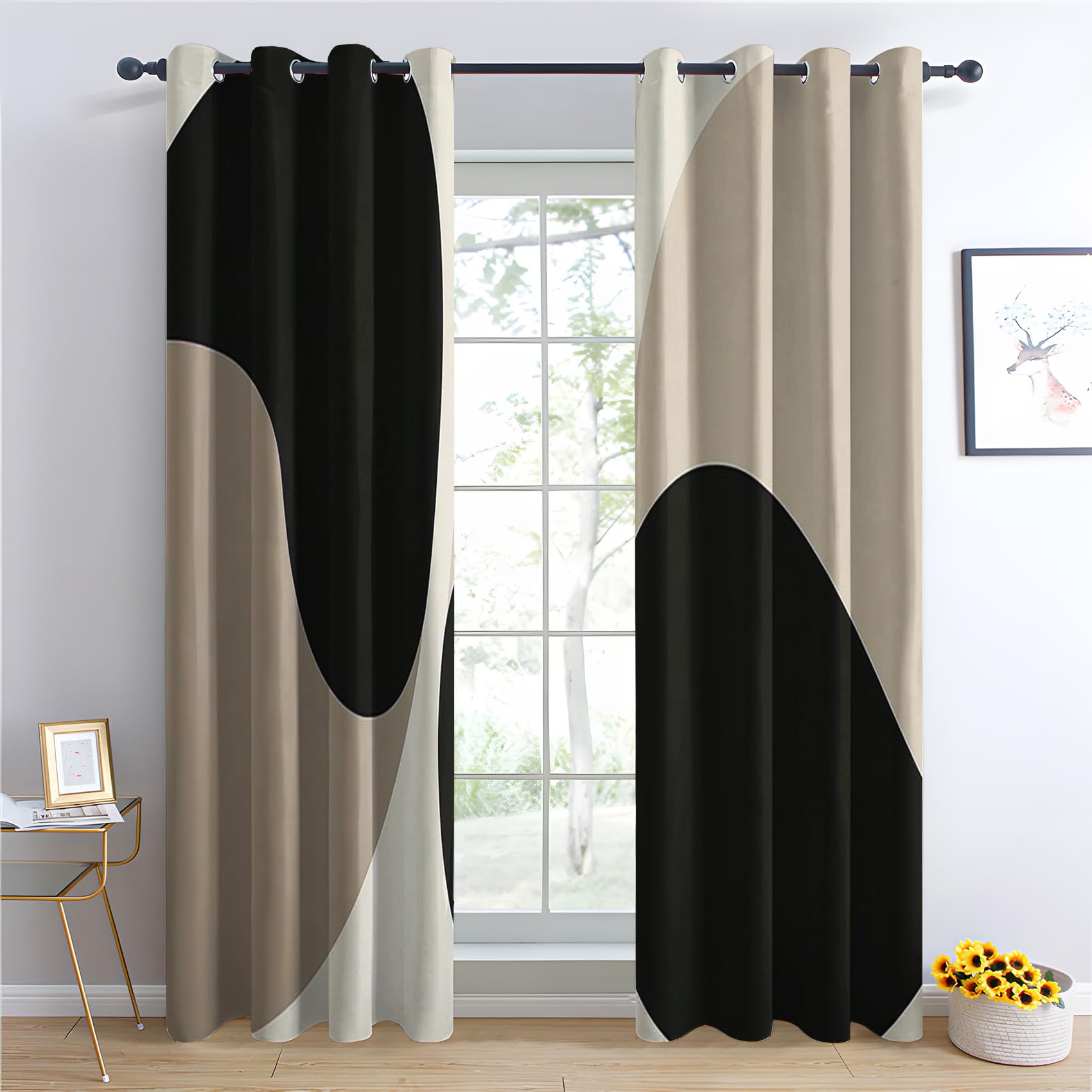 Luxfieo Modern Blackout Curtains for Living Room Bedroom - 90 Inch Drop Curtains 66x90, Abstract Geometric Patterned Window Treatments, Thermal Eyelet Drapes 2 Panels R#311