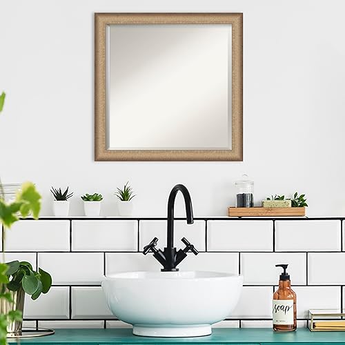 Miniatura 5 de Amanti Art Espejo de baño de bronce para sobre el fregadero, 23 x 23 pulgadas, elegante espejo de tocador cuadrado estrecho de bronce cepillado,