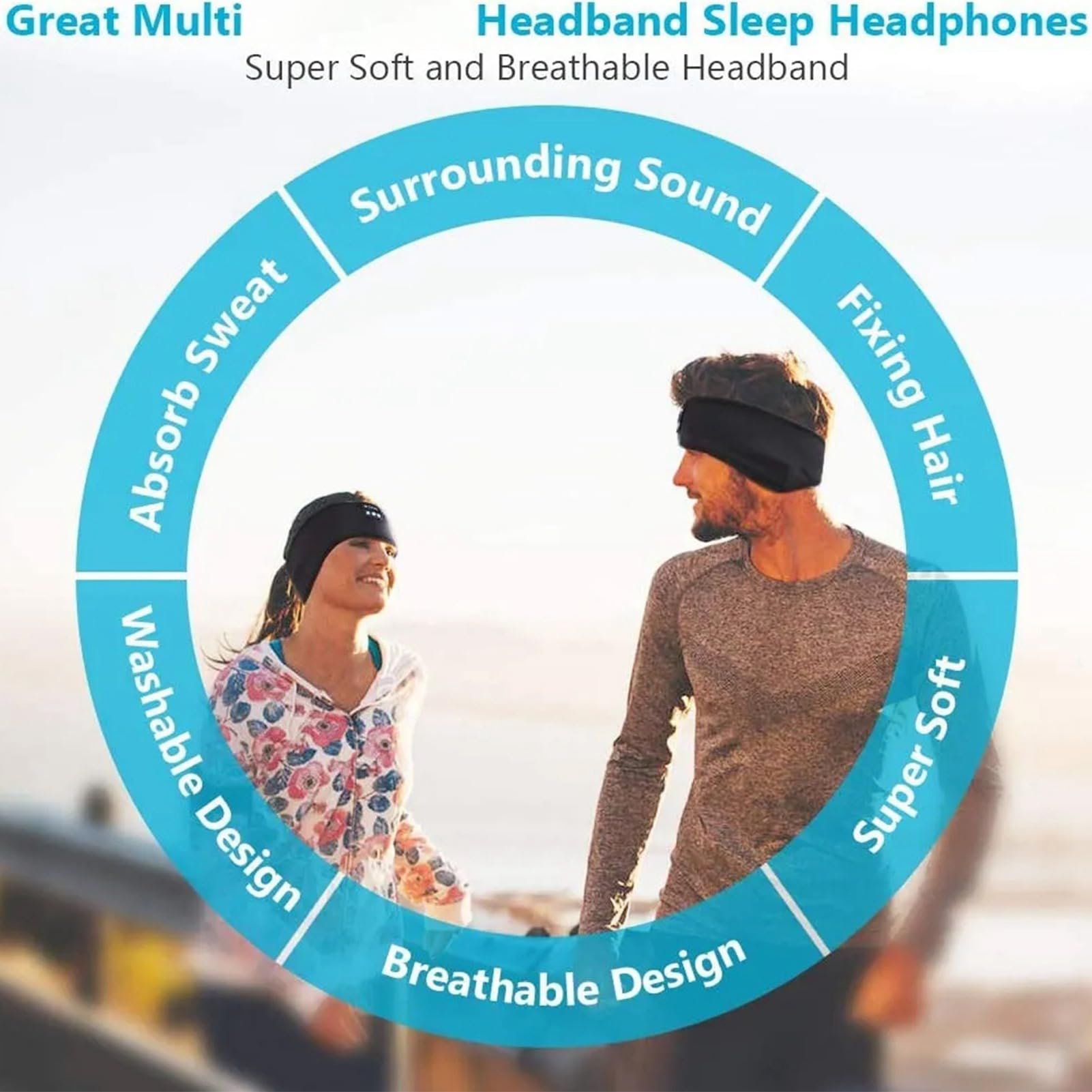 Auriculares inalámbricos deportivos, auriculares para dormir, diadema Bluetooth 5.2, altavoz estéreo HD, para dormir, entrenamiento, correr, yoga, viajes