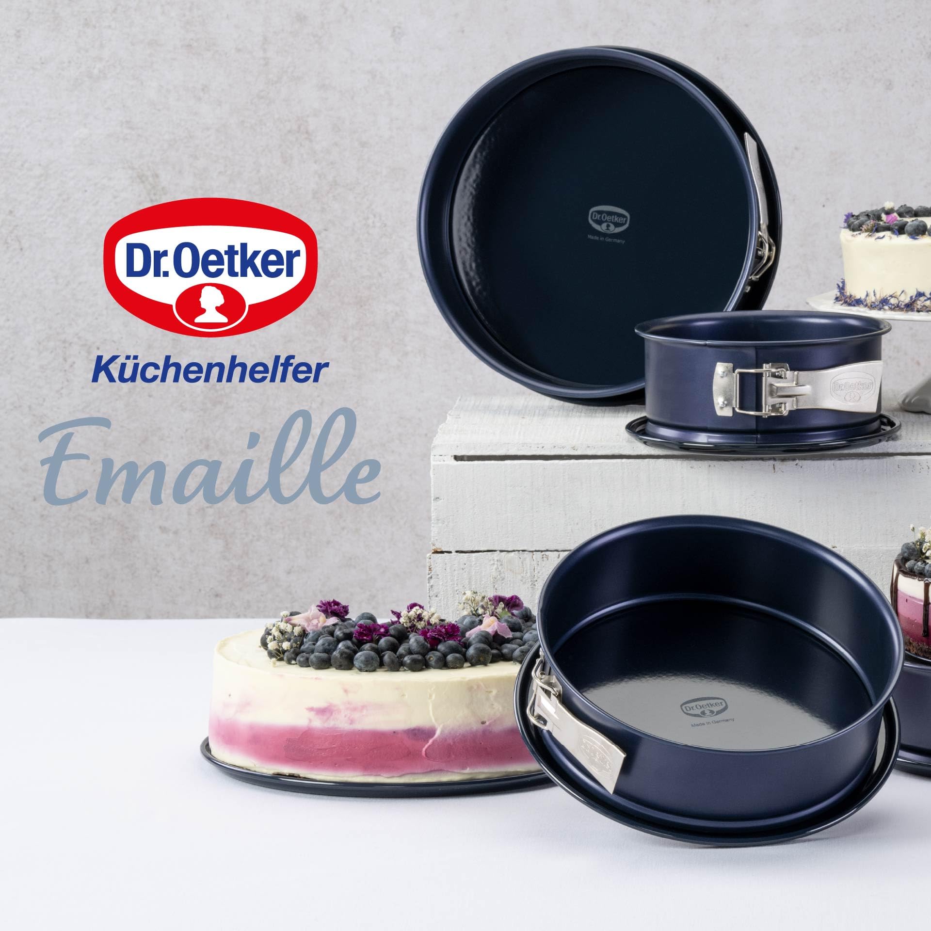 Dr. Oetker Moule à charnière Ø 18 cm BACKLIEBE EMAILLE, moule pour gâteau rond, moule à gâteau avec fond de service en émail résistant aux coupures et aux rayures, moule avec protection anti-fuite