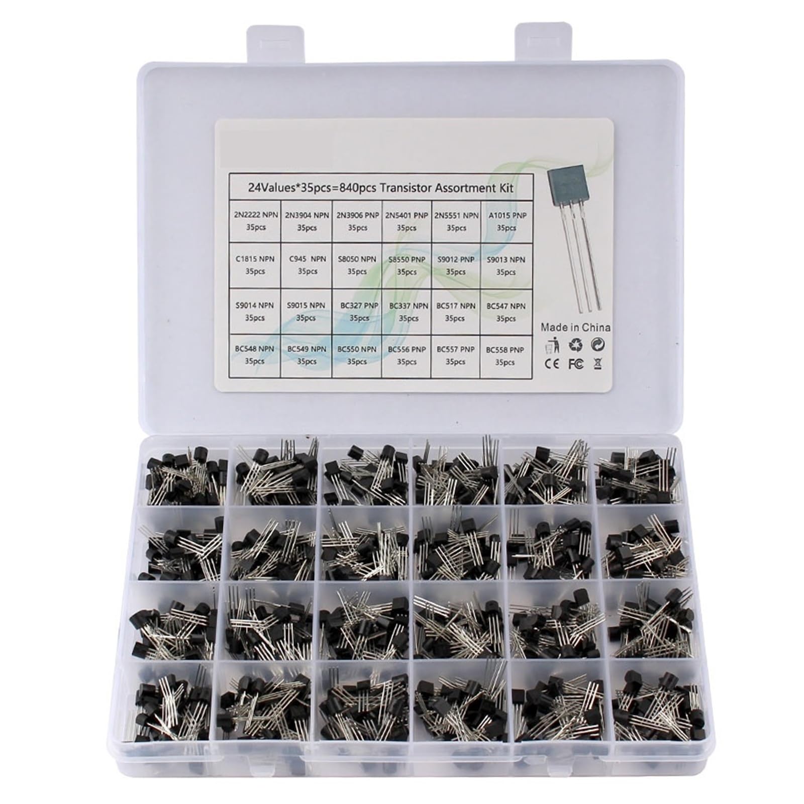 200-900 unids/caja TO-92 conjunto surtido de transistores BC547 BC327 BC337 2N2222 3904 3906 C945 PNP/NPN transistores electrónica DIY Kit(24Values-840pcs)