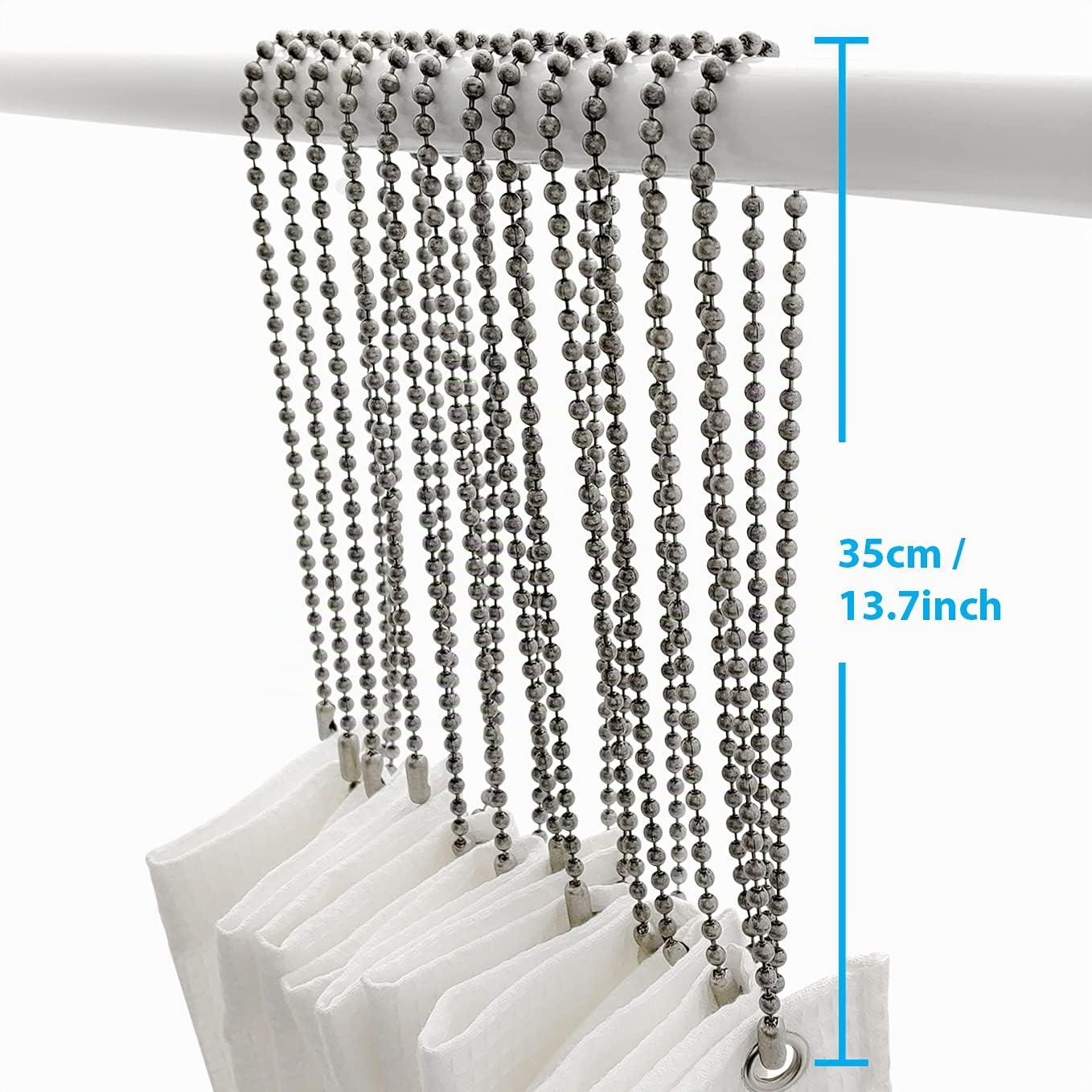 Duschvorhang-Haken, lang, 70 cm, Duschvorhangringe, Spa-Qualität, Antik-vernickelter Stahl, Kugelkette, 12 Stück