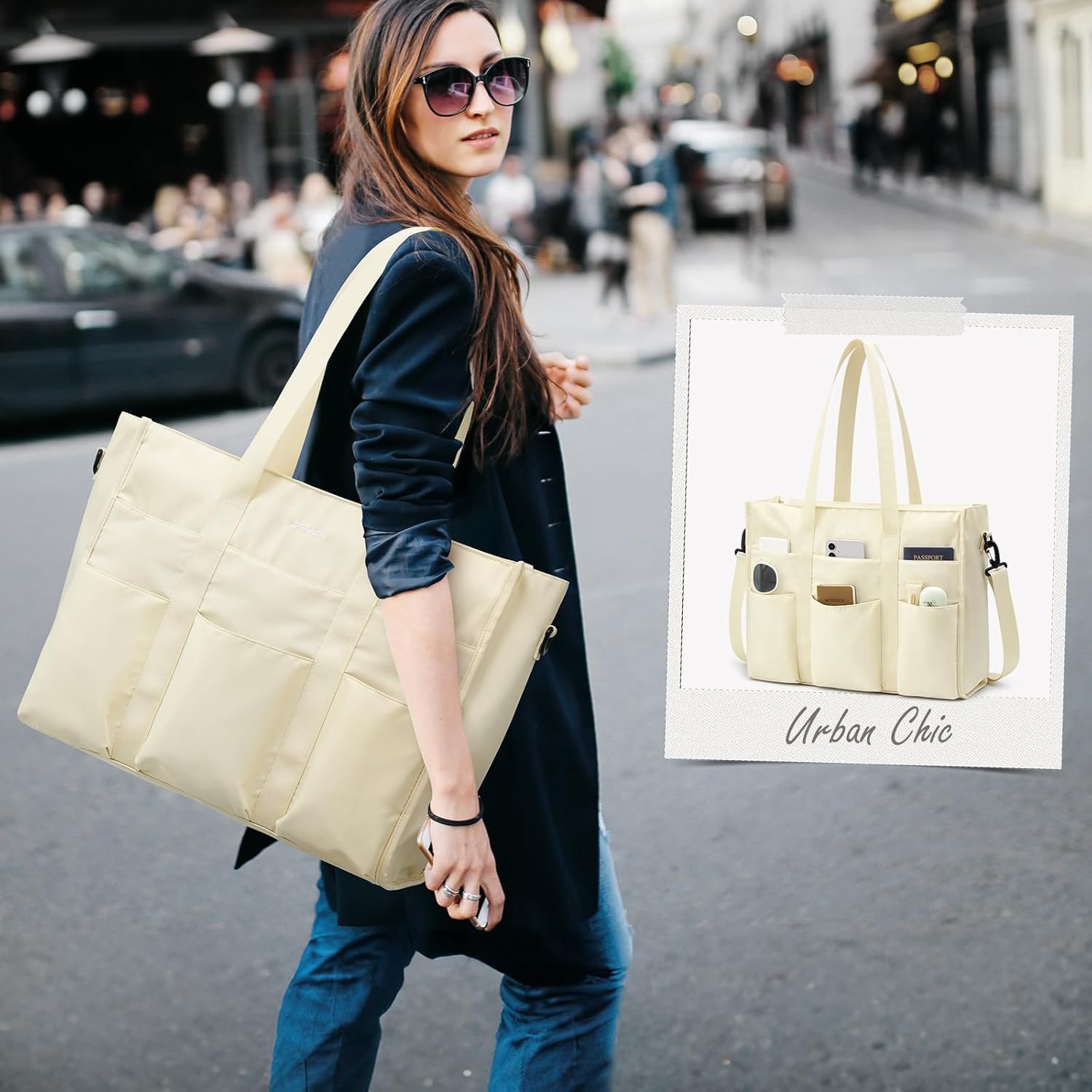 G4Free Tote Bag for Women, Multi-Compartment Large Capacity Work Bag with Zipper Top Handle, Shoulder Bag for Travel