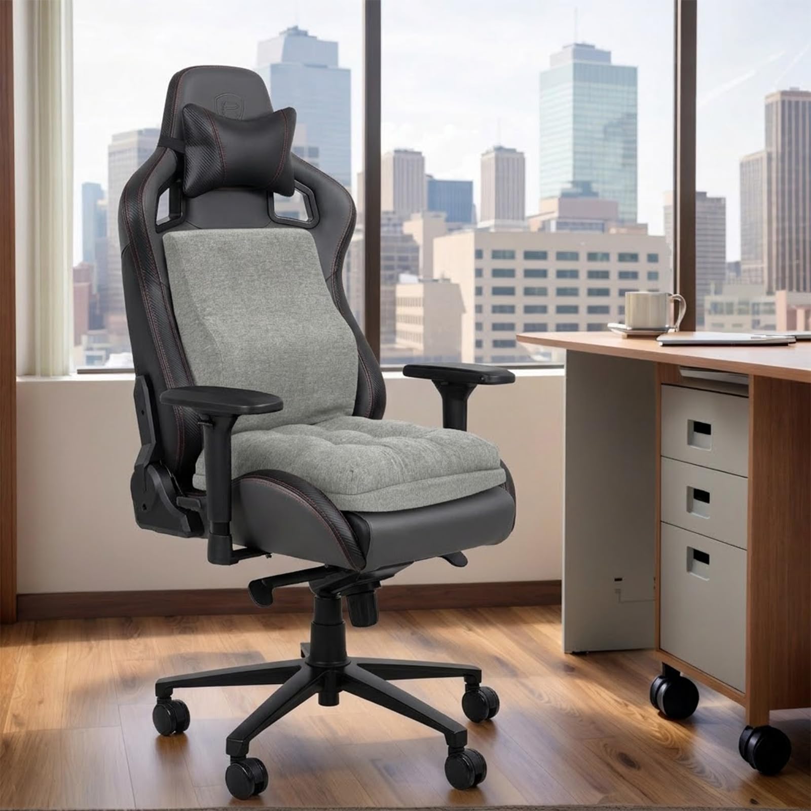 GOFORIT Juego de Cojín de Asiento y Cojín Lumbar, Cojín de Silla de Espuma Viscoelástica de 10 cm de Grosor para Silla Gaming y Silla de Ruedas, Cojín Lumbar Independiente para Sillón, Coche