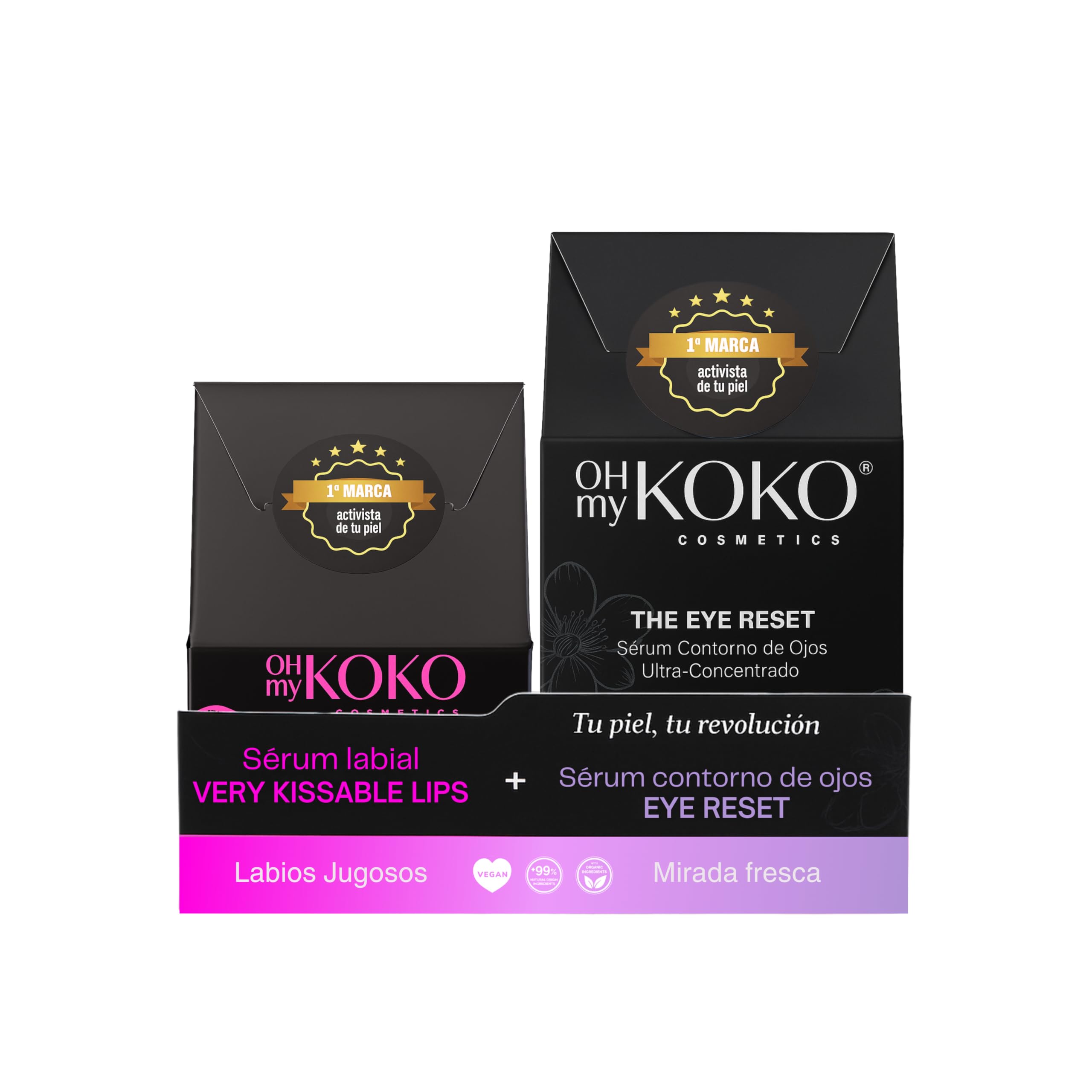 OhMyKoko | Set Lippenpflege und Augencontour | Lippenserum mit Hyaluronsäure + Anti-Aging Gesichtsserum | Hydratation, Volumen und Reduzierung von Augenringen | Verjüngende Wirkung | Naturkosmetik