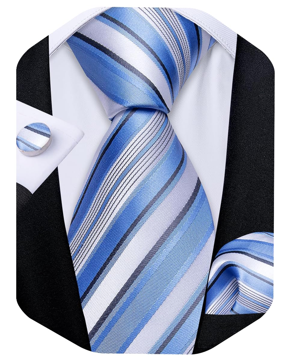 DiBanGu Striped Ties for Men Silk Woven Plaid Necktie | Classic Stripe Pattern,Soft Silk,Wear-resistant,Pocket Square and Cufflinks,Great Gift for Birthday,Business,Meeting