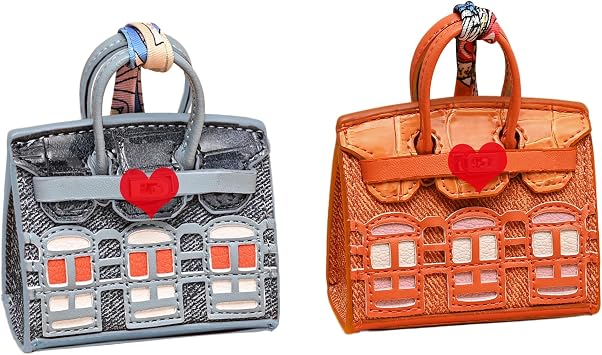 Womens 2 PCS Mini Tote Bag Charms Keychain Pouch Small Coin Purse Wallet Peacock Blue + Orange