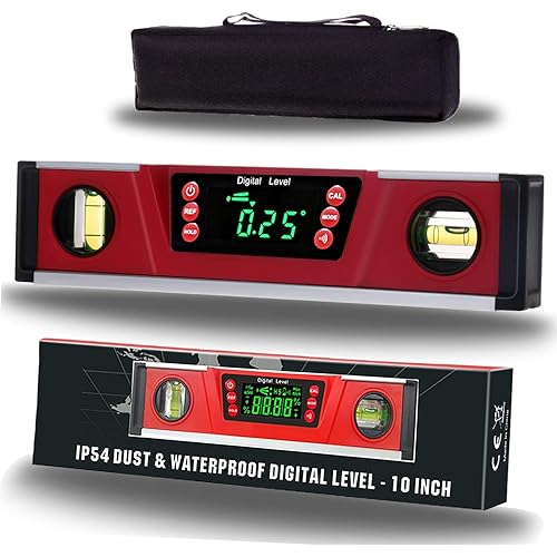 10-Inch Digital Torpedo Level and Protractor | Neodymium Magnets | Bright LED Display | V-GROOVE MAGNETIC BASE | IP54 Dust/Water Resistant smart level with Carrying Bag