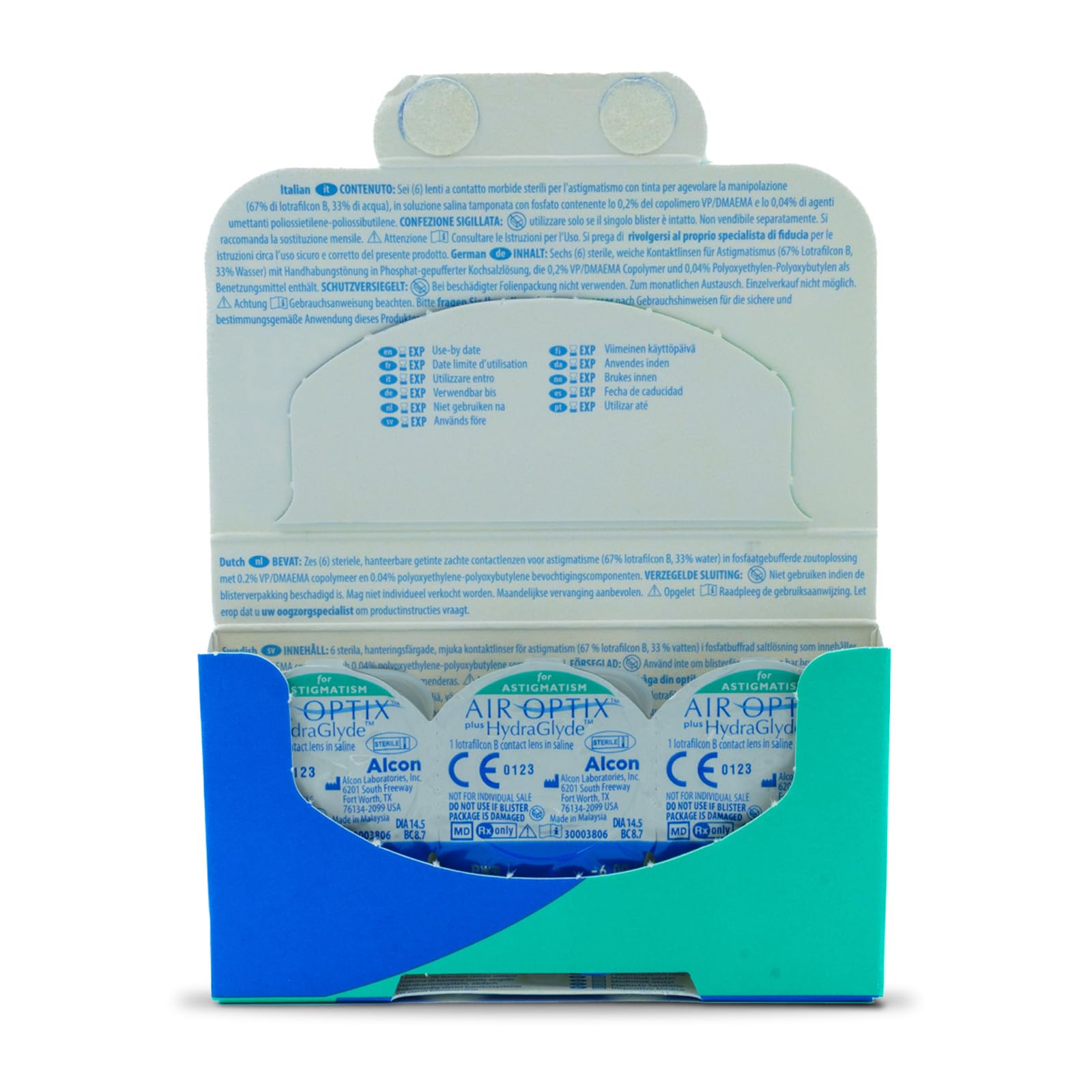 Air Optix Plus HydraGlyde for Astigmatism Lenti a Contatto Mensili, 6 Lenti, BC 8.7 mm, DIA 14.5 mm, CYL -1.75, Asse 180, -4.25 Diopt