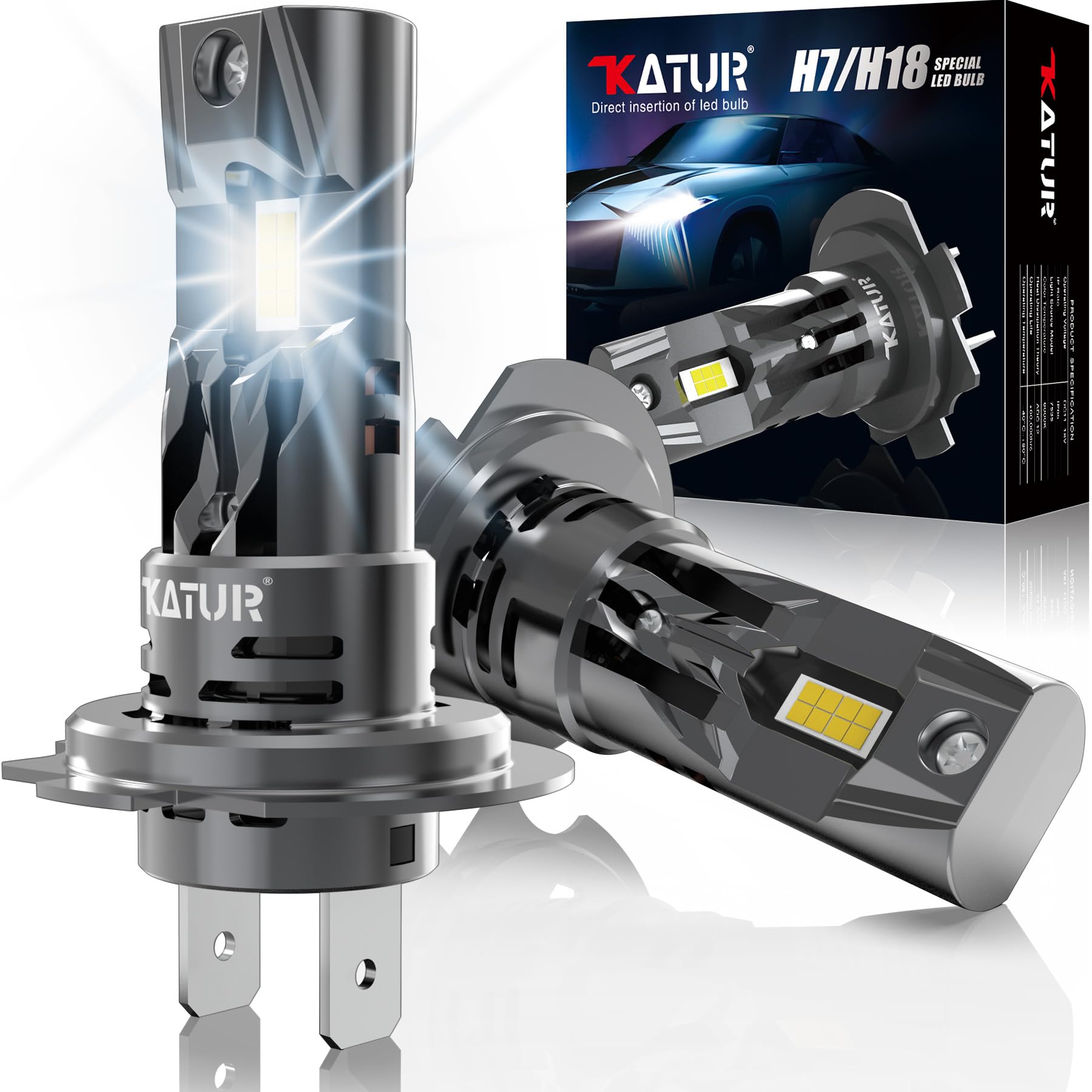 KATUR - Bombilla LED H7 30000LM + 600% luz, 6000 K, color blanco, antierror, extremadamente brillante, 100 W, bombilla H7 LED para coche(paquete de 2)