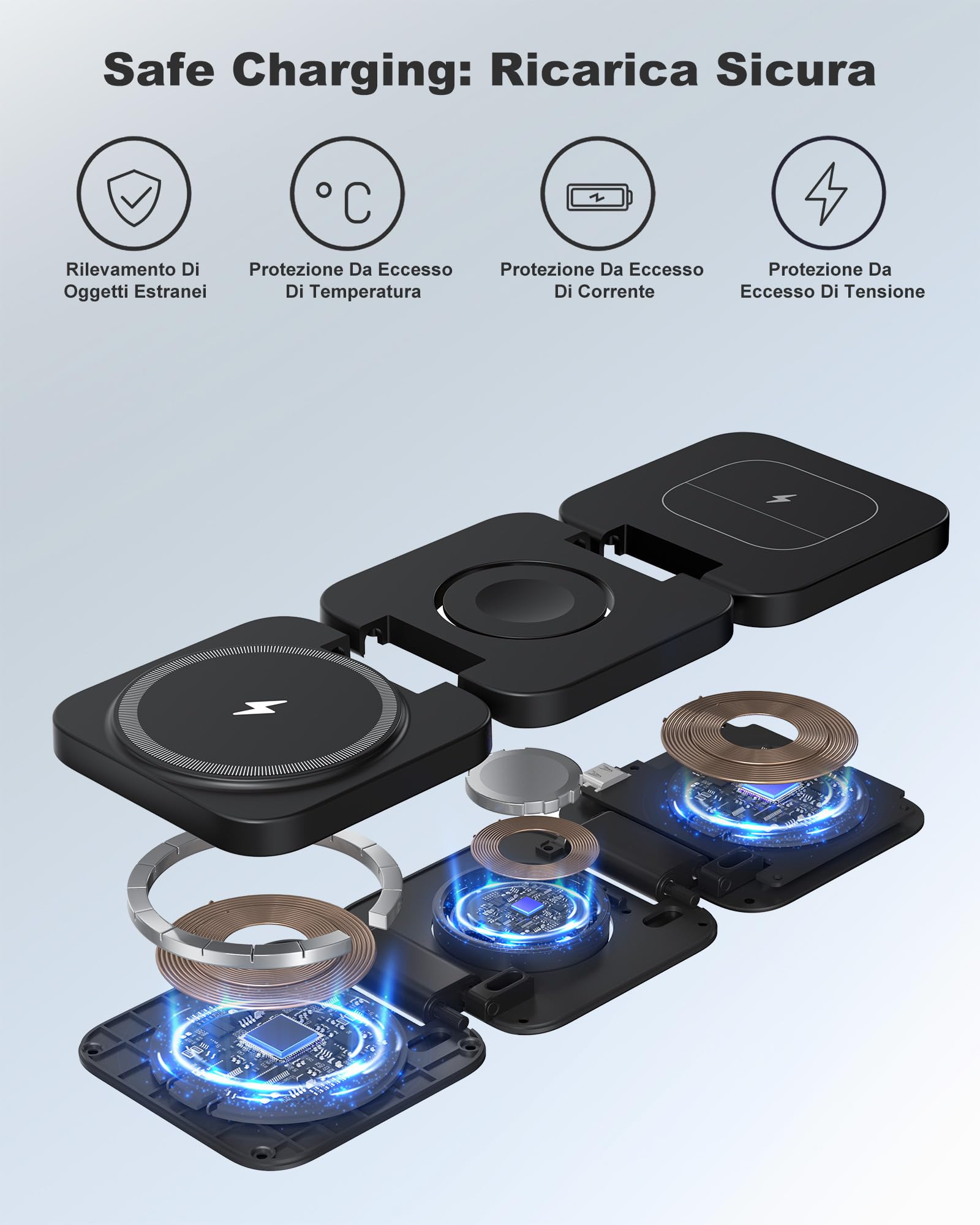 KU XIU Caricatore Wireless per Samsung, 3 in 1 Stazione Ricarica Pieghevole Magnetica per Galaxy S25 Ultra S24 S23 S22 Note Z Fold Flip, Ricarica Wireless per Galaxy Watch Ultra 7 6 5 4 Galaxy Buds