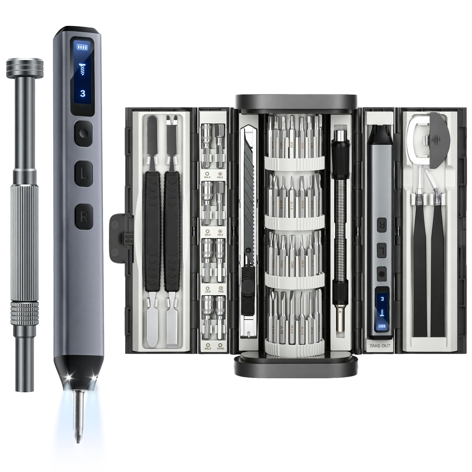 Juego de mini destornilladores eléctricos 83 en 1, destornillador de precisión inalámbrico con 72 brocas magnéticas, luz LED, 5 ajustes de torsión, herramienta de reparación para teléfono, laptop