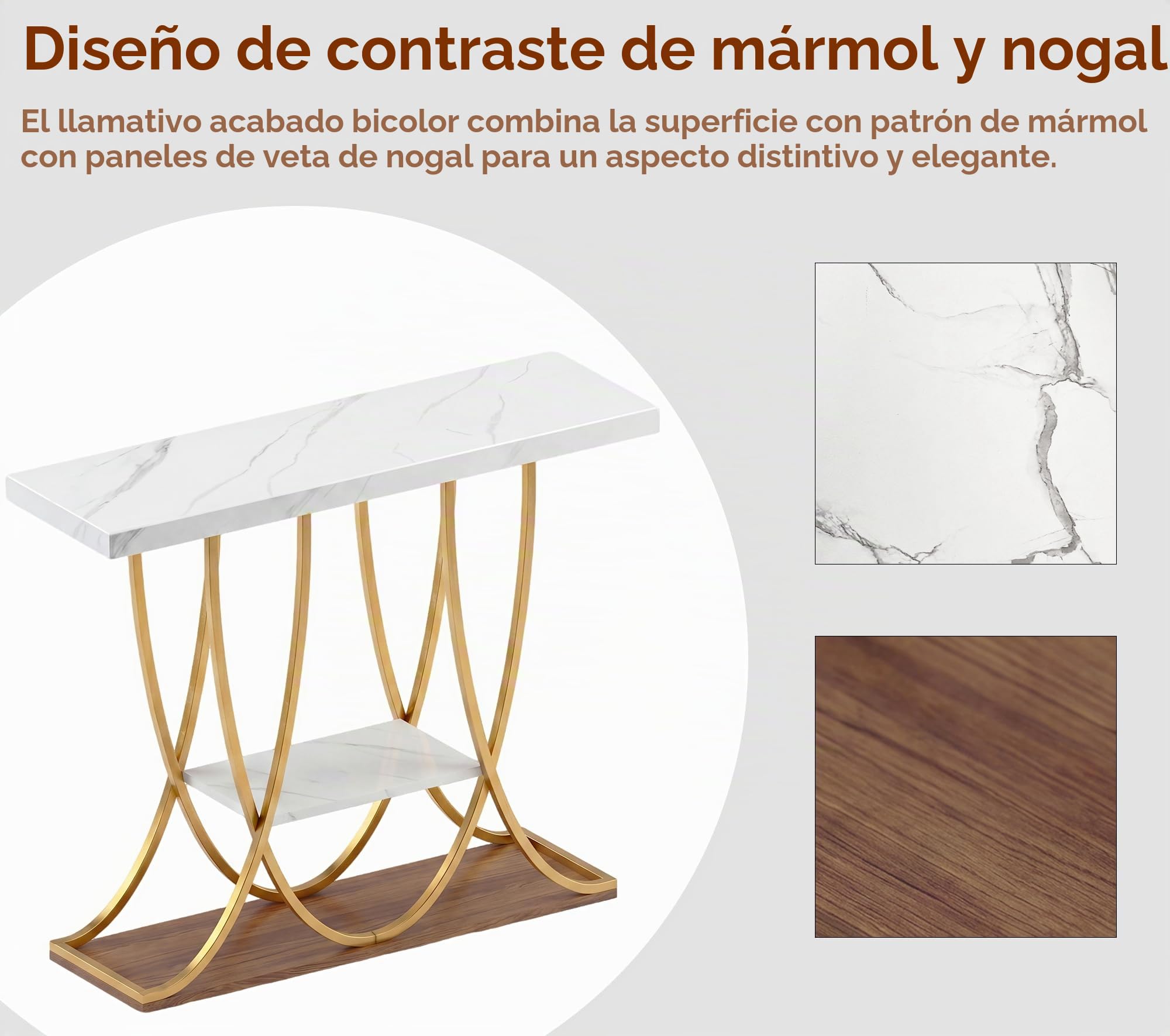 Consola de 3 Niveles con Estructura metálica Curvada, Dorado