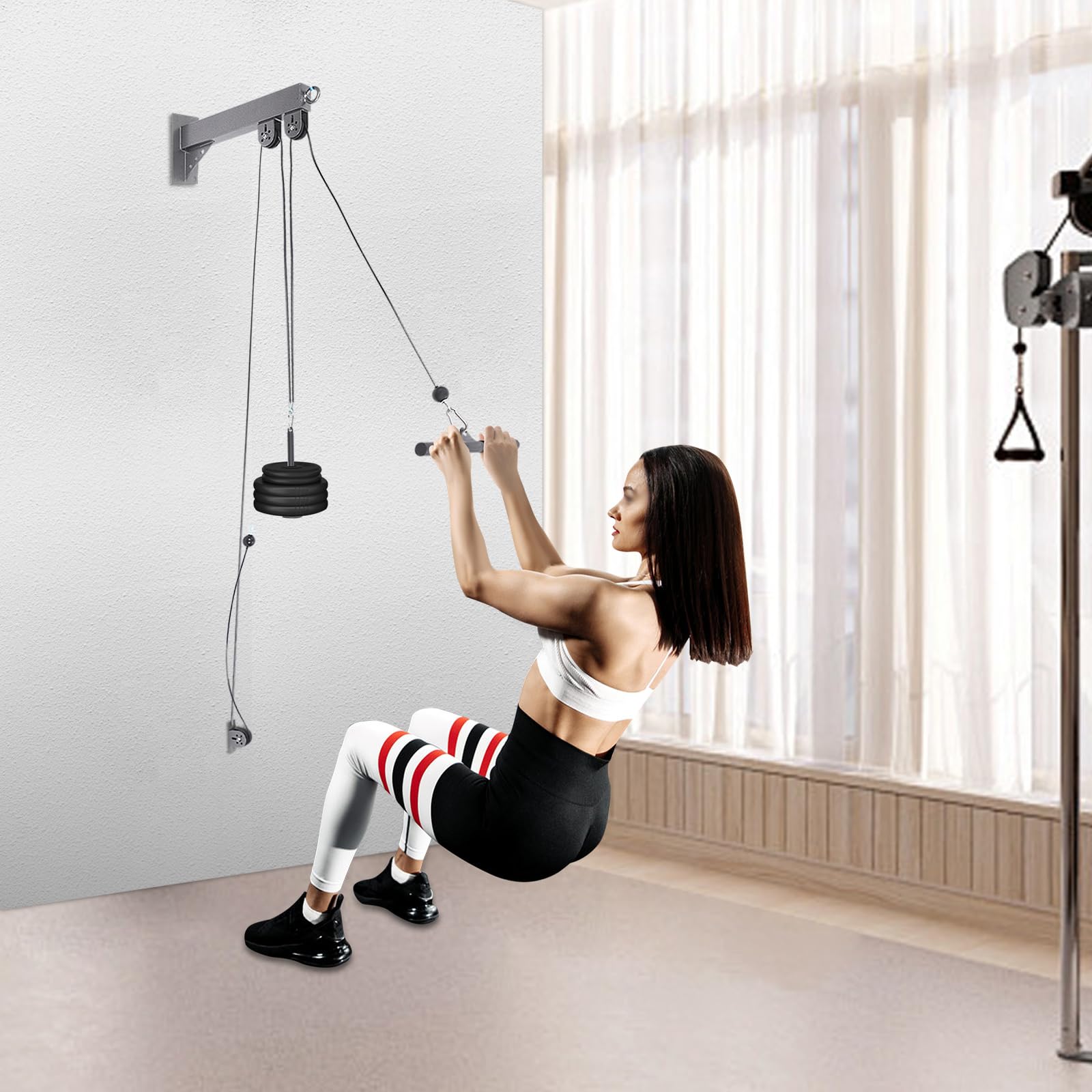 Linka kablowa do fitnessu, 150 kg, obciążenie do tricepsów, przyrząd treningowy, system kół pasowych, do domu, na siłownię, sprzęt treningowy